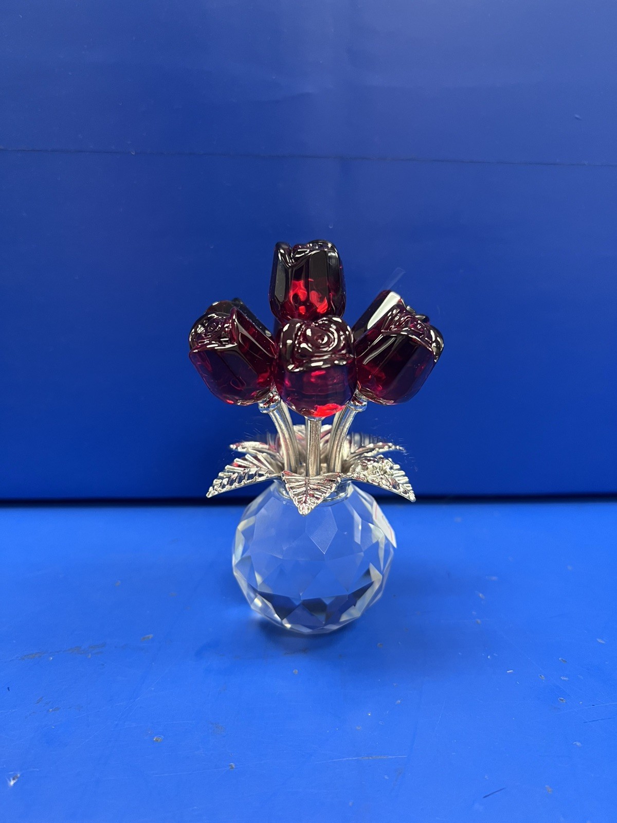 Red Rose Flower Bouquet Crystal Figurine Gifts-Ship from U.S.