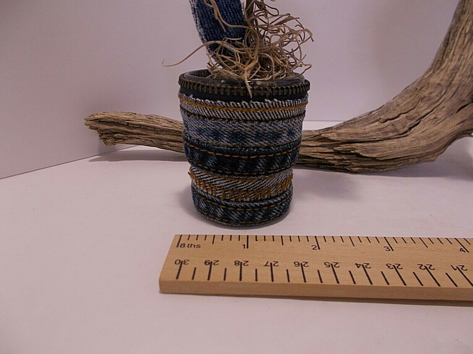 Fabric and Denim Sunflowers in Tiny Denim and Zipper Vases Set of 2 Handcrafted