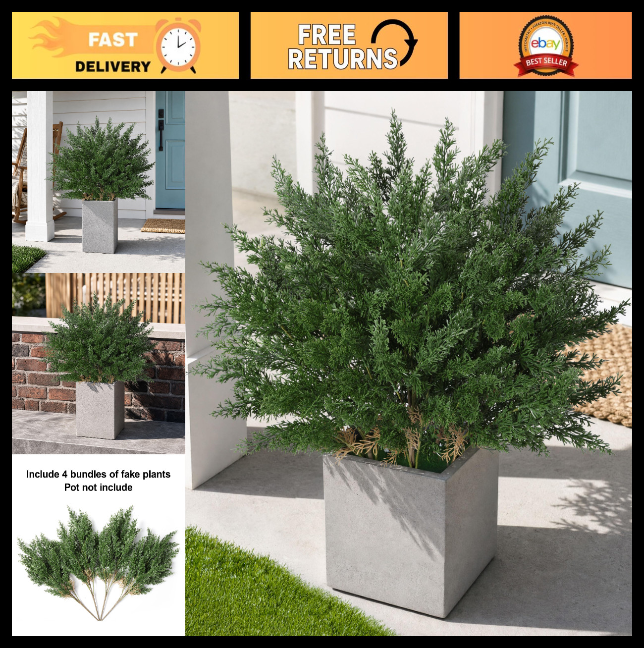 4 Bundles Realistic Cedar Stems – UV Resistant Artificial Greenery for Outdoor D