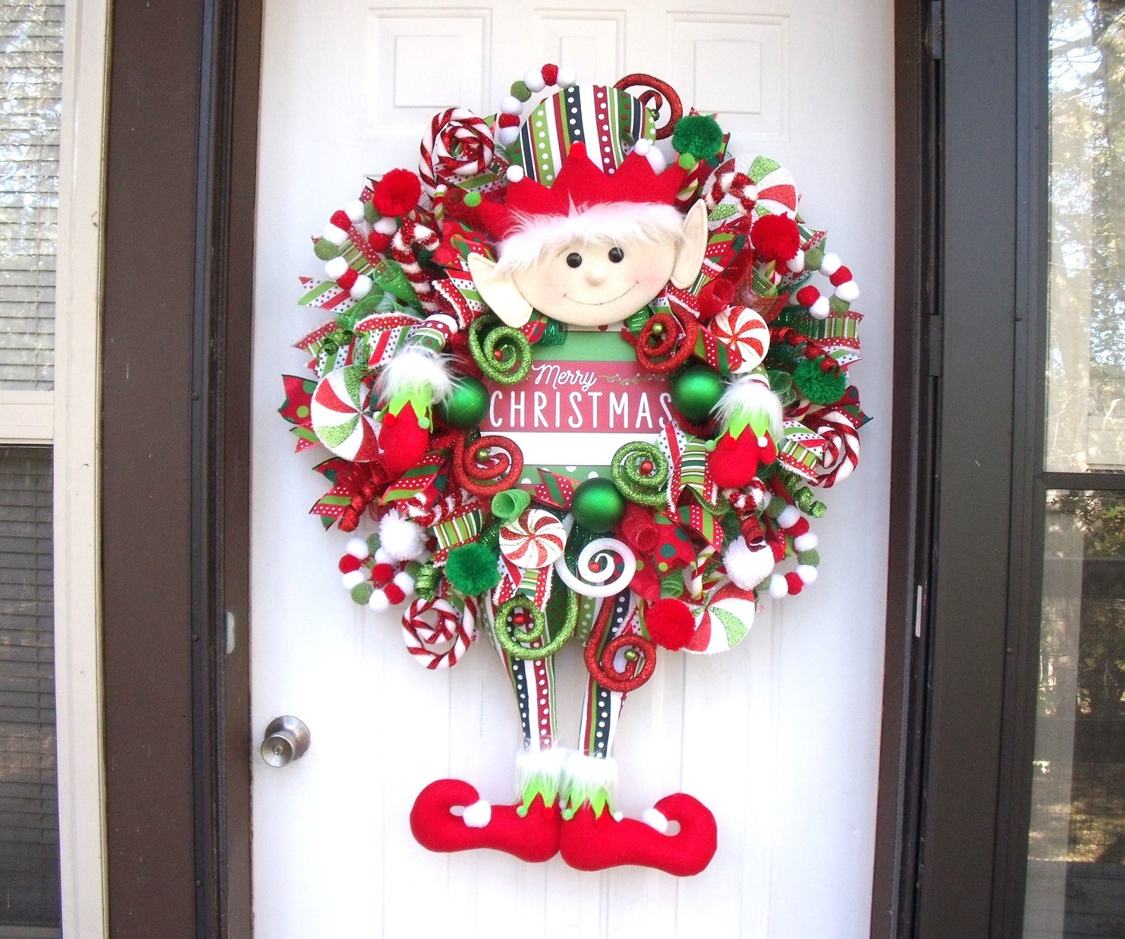 Handmade Elf Christmas Wreath, Whimsical Holiday Door Decor, XLarge Elf Wreath