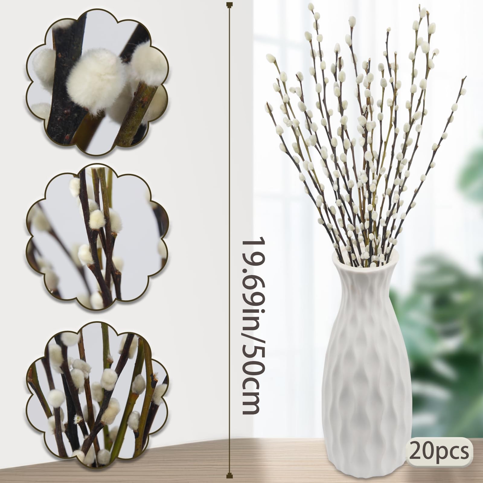 20 Pcs Natural Preserved Dried Flowers Real Pussy Willow Branches for Vases T…