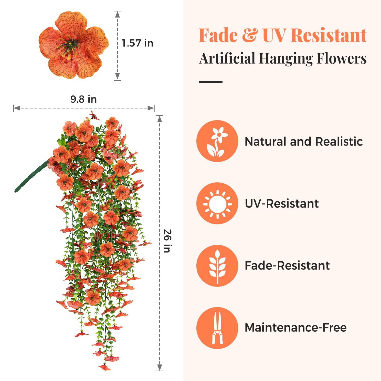 2PCS Artificial Hanging Fall Flowers for Outdoors Decorations, Orange Realist…