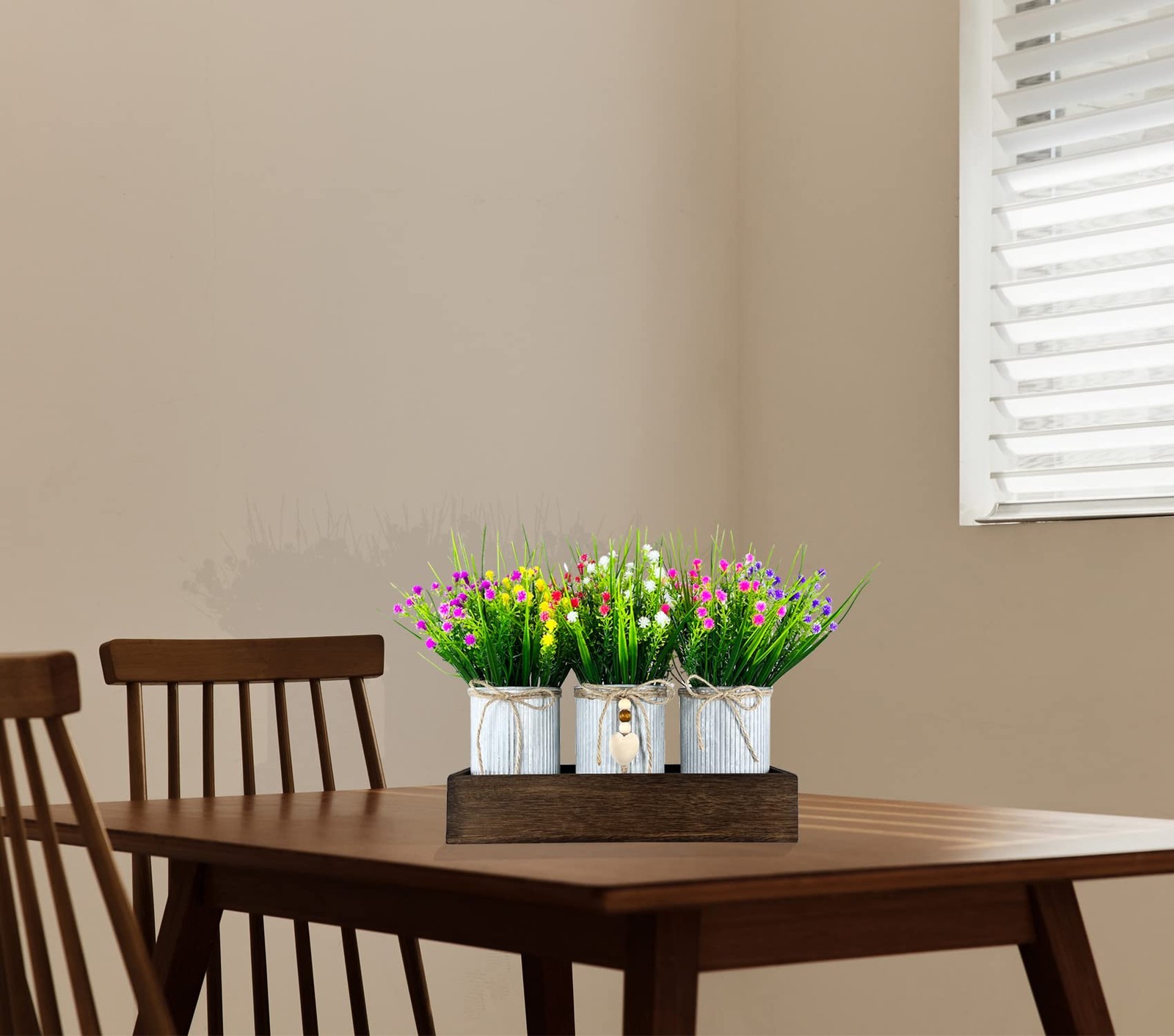 Gypsophila Artificial Flowers Babys Breath In Rustic Metal Pots Wood Tray
