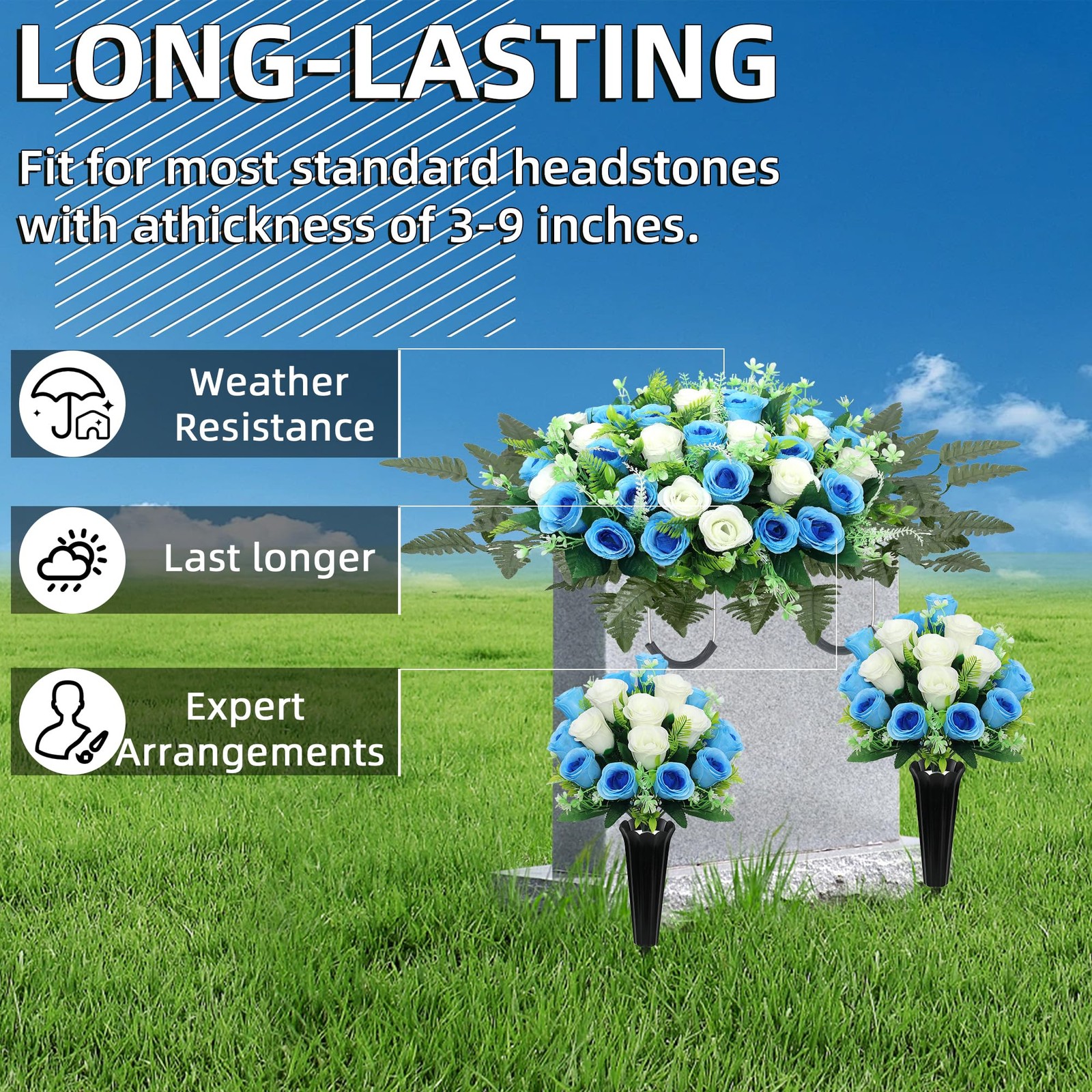 QSBOFOST Large Artificial Cemetery Flowers for Grave,Headstone Flower Saddle …