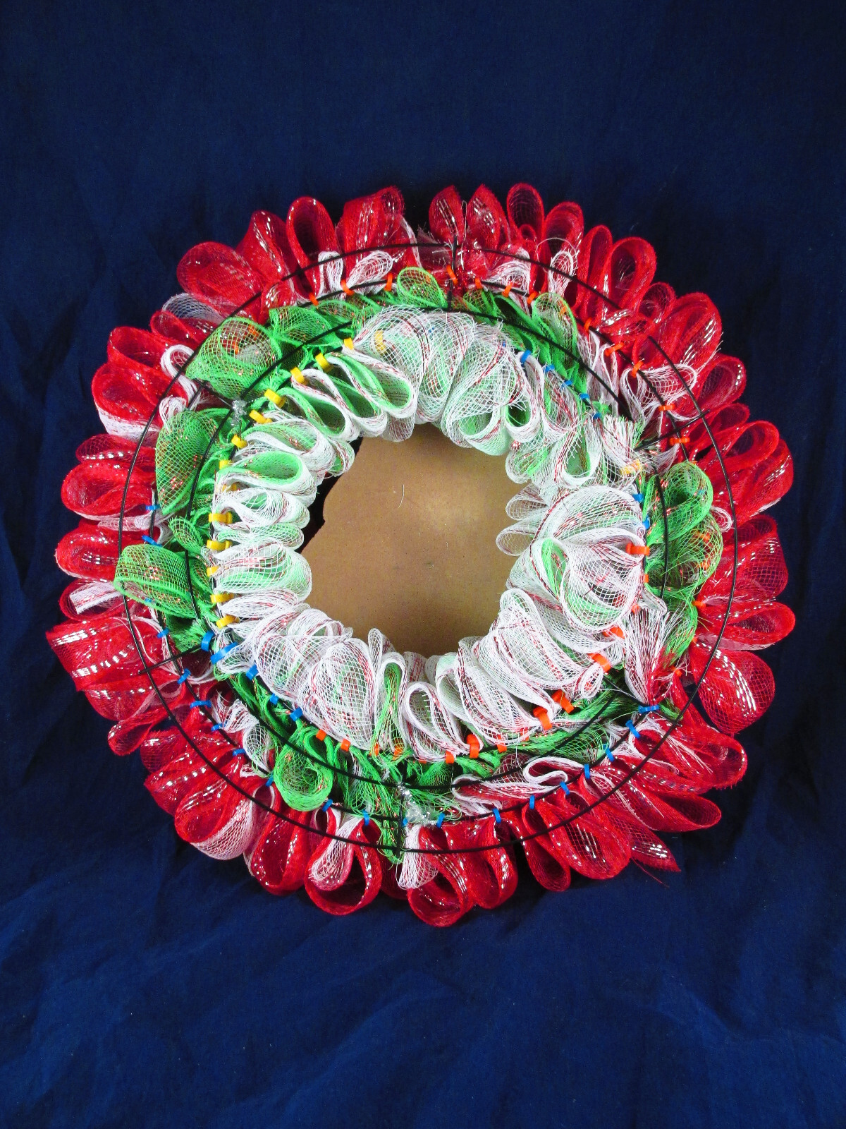 Red White and Green Bubble Deco Mesh Knome Christmas Wreath