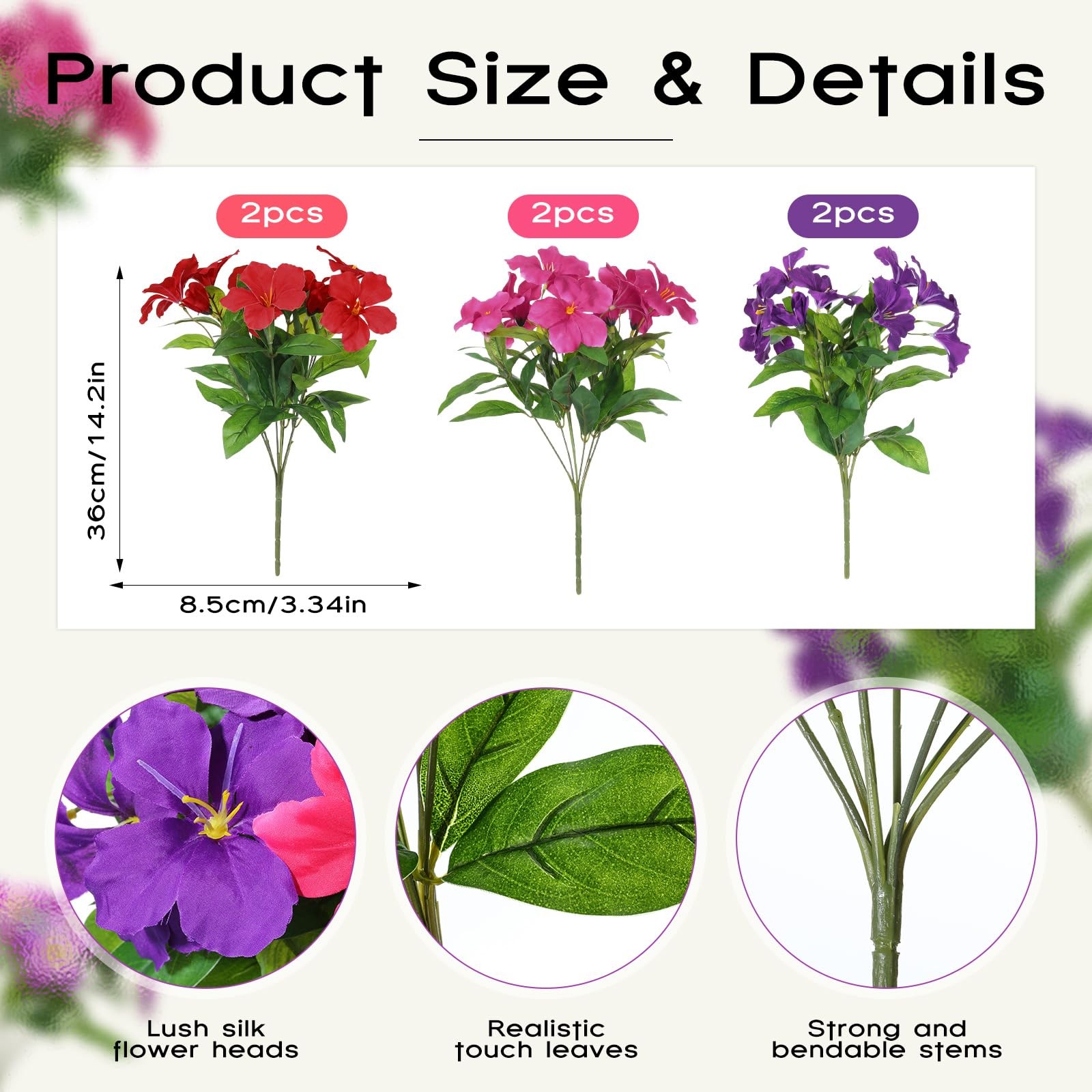 66 Heads Artificial Flowers for Outdoors Decoration, UV Resistant Silk Faux A…