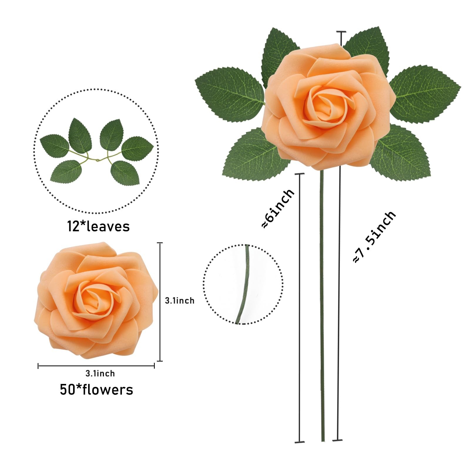 Artificial Roses Flowers 50pcs Real Looking Foam Fake Roses with Stems for DI…