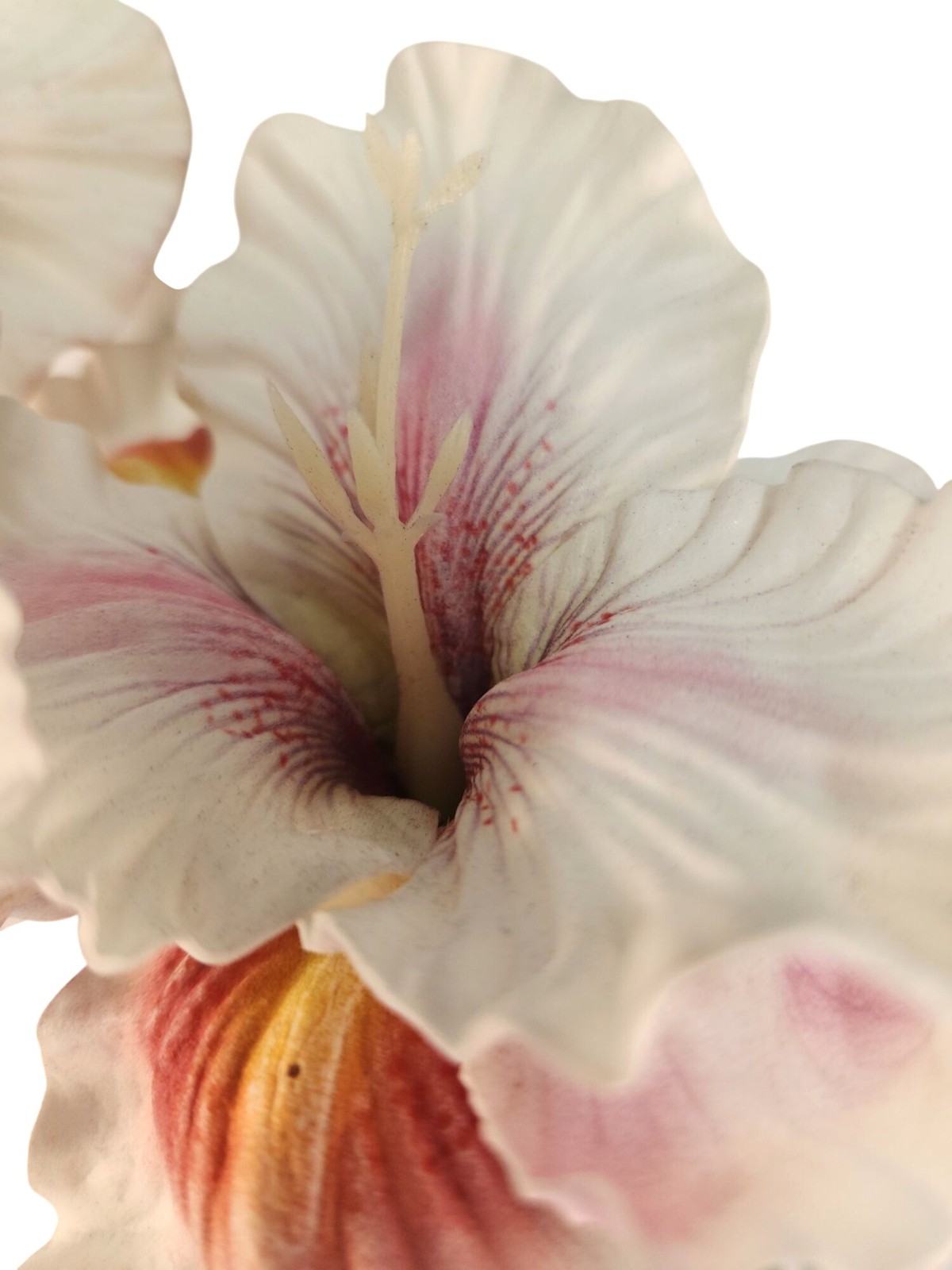 Artificial Iris Flower 33 Inch Tall White Faux Iris Stem Hand Painted Look Flora