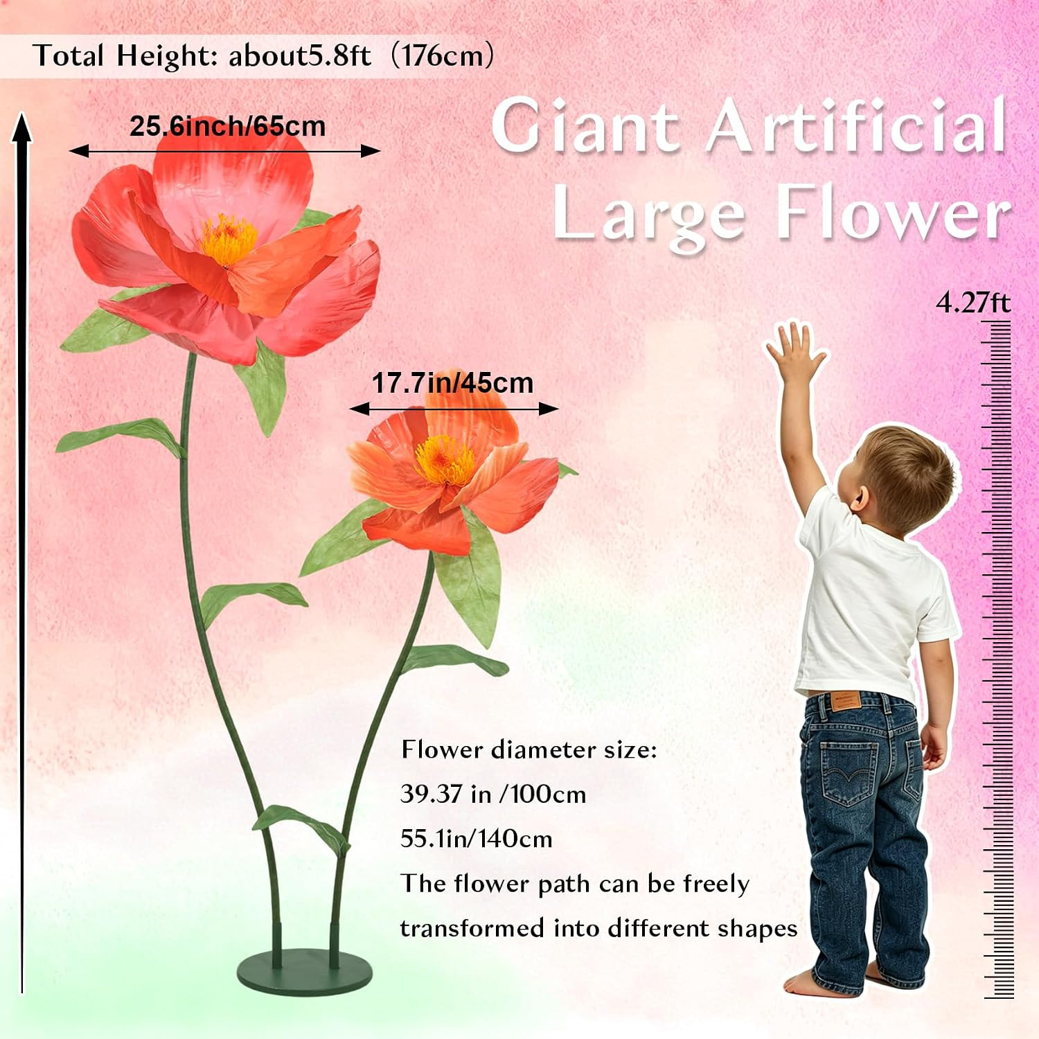Giant Paper Flowers for Wall Decor – 69 Inch Large Crepe Paper Artificial Flower