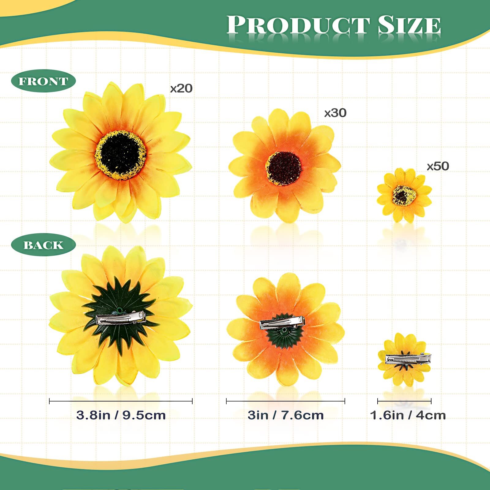 Clip On Sunflowers 100pcs Artificial Heads 3.7/3/1.6″ DIY Wedding Yellow