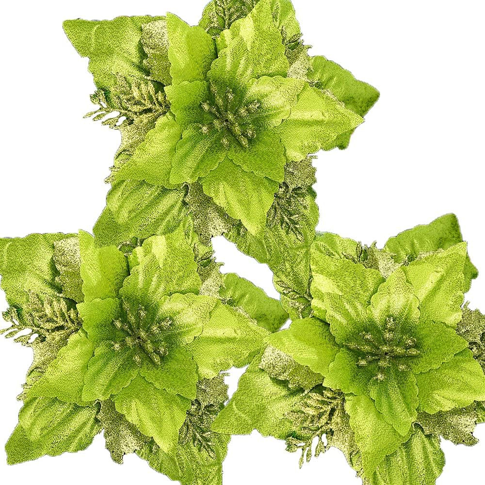 12Pcs Glitter Christmas Poinsettia Flowers 7 Inch Large Artificial Flower Orname