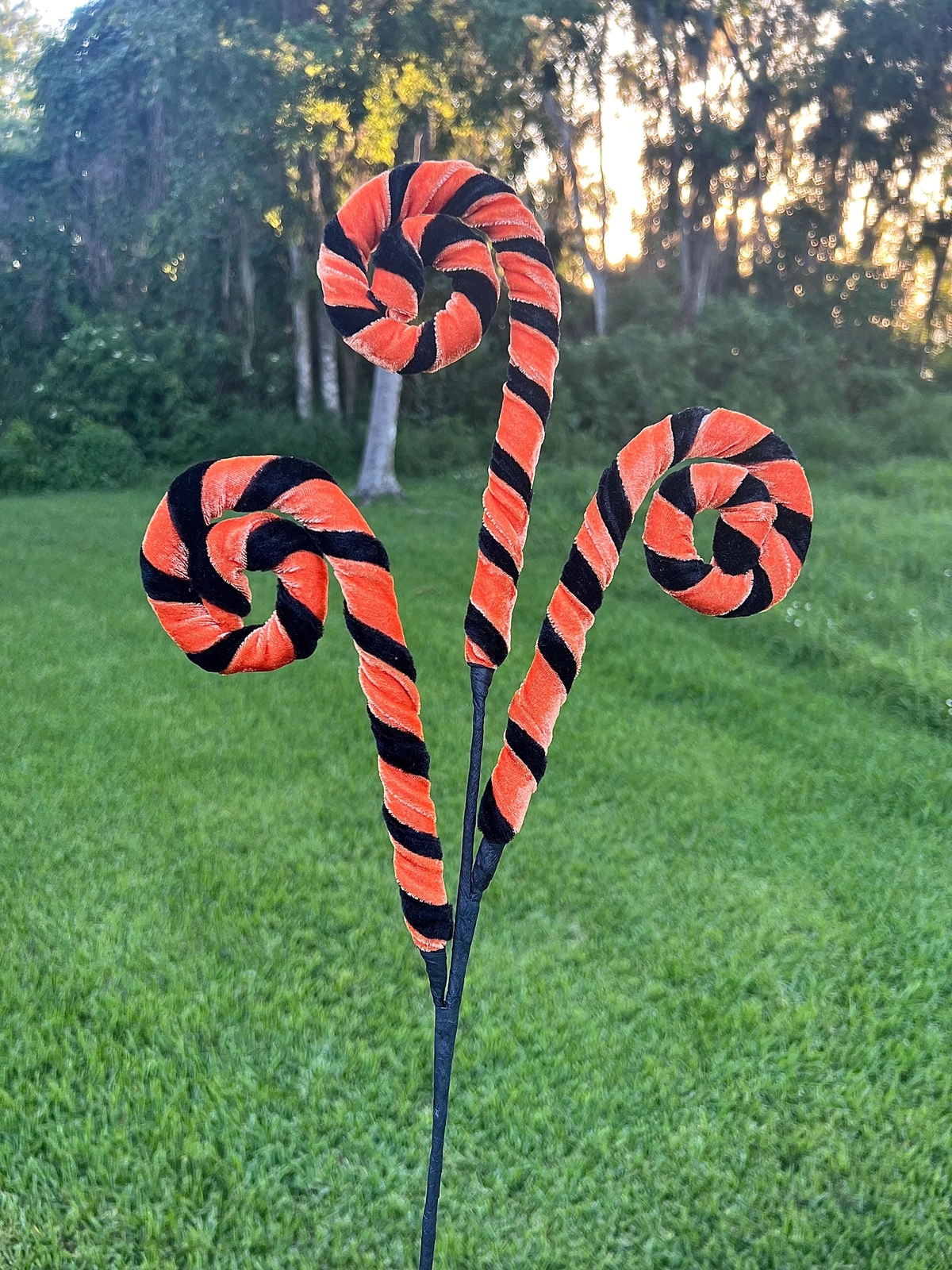 28″ Velvet Whimsy Curl Spray Black and Orange Fall Halloween Trim a Tree DIY