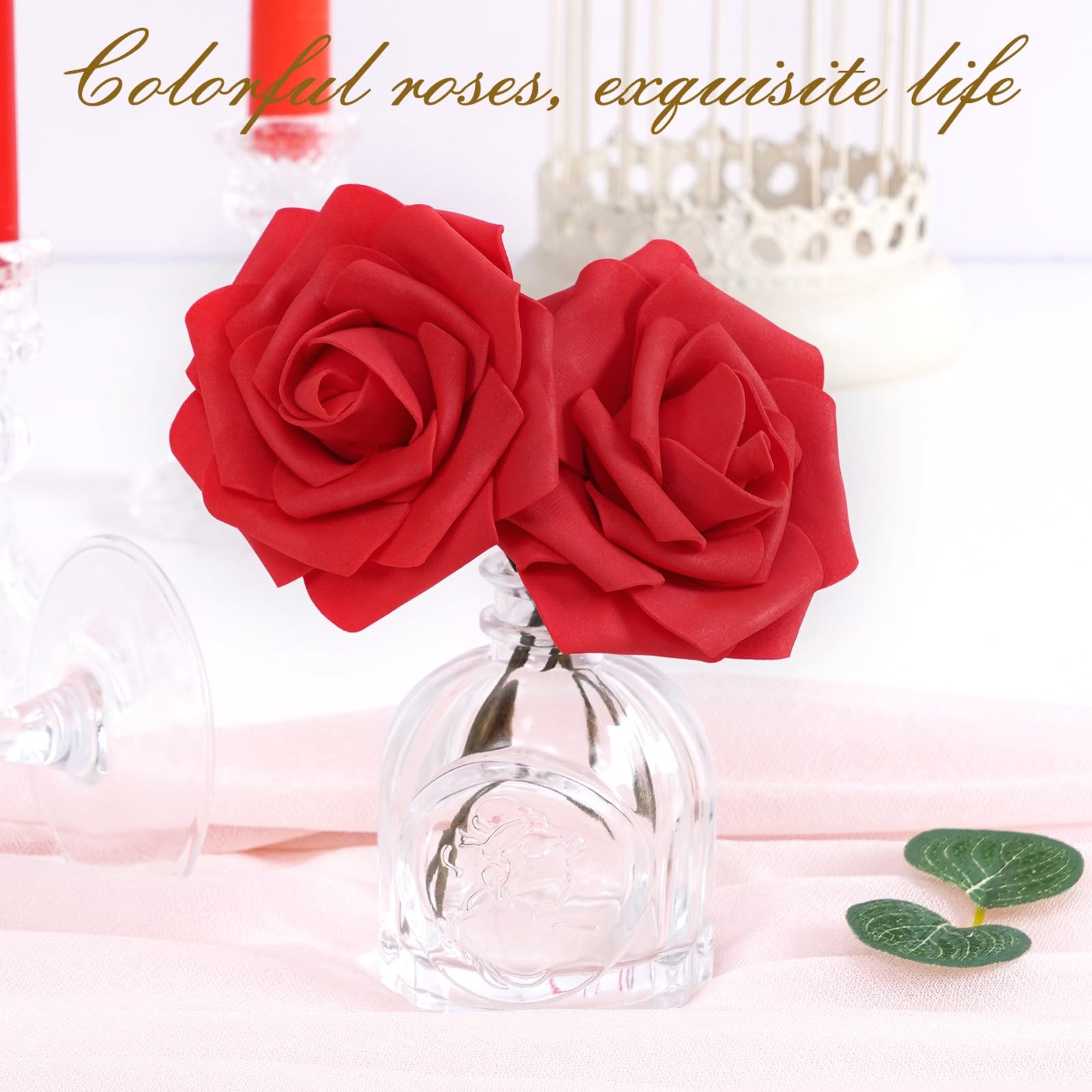 16Pcs Artificial Foam Roses, Red Boxed Flowers for DIY Weddings & Events