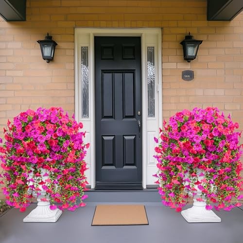 2 Packs Look Real Artificial Flowers for Outdoors, 2 packs Fuchsia+rose Red