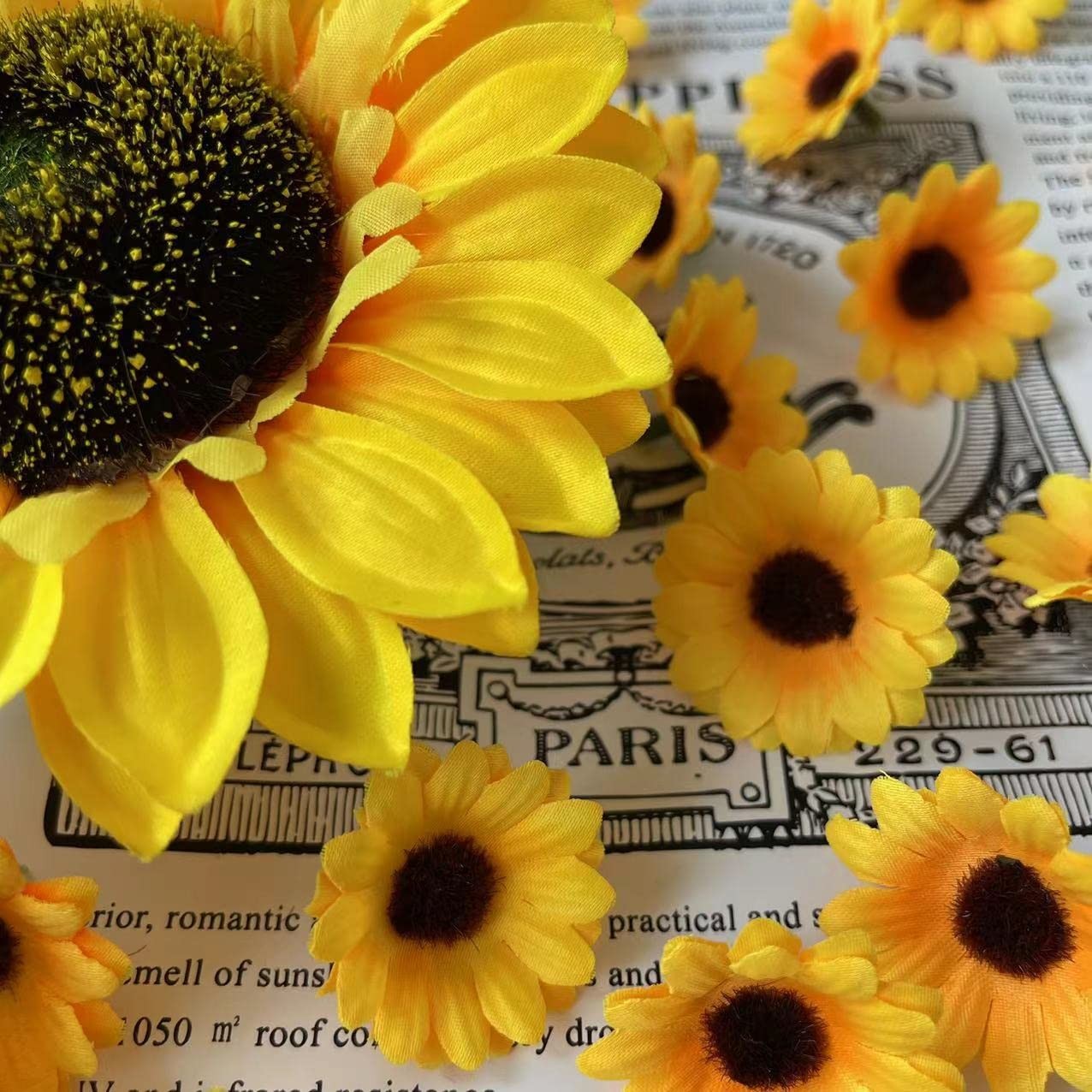 122 PCS Artificial Sunflower Heads Yellow Faux Flower 5.1/3.5/1.5 Inch Decor
