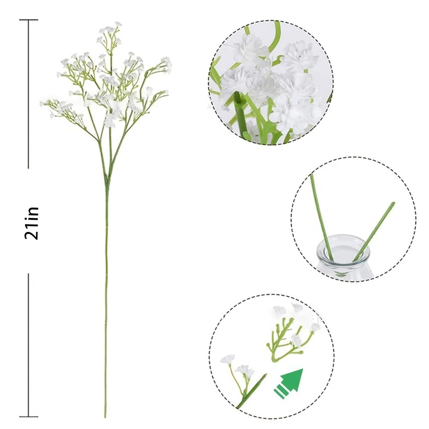 36 PCS White Artificial Baby Breath Flowers Silk Bouquet Tall 21 Inches