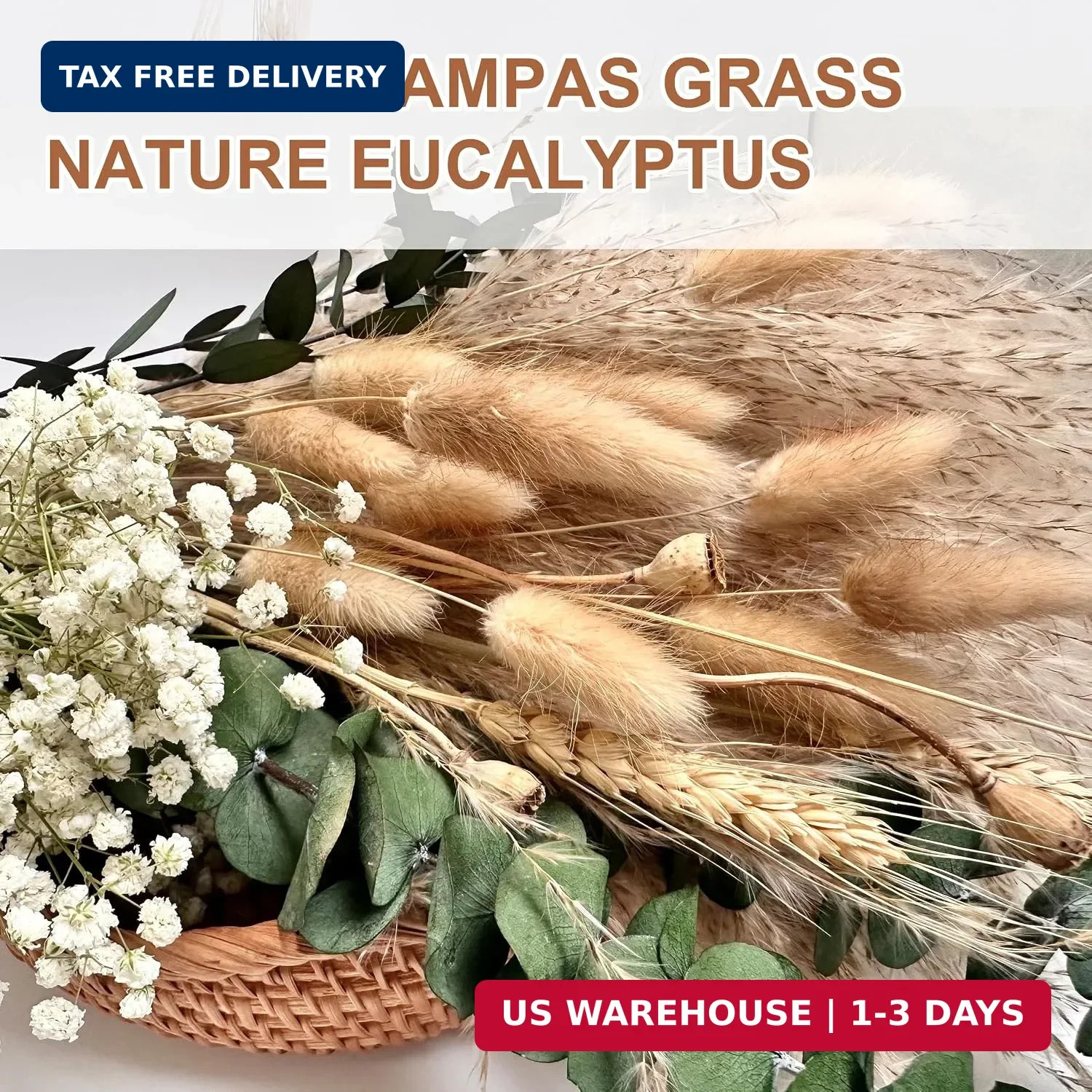 Pampas Grass Dried Flower Bouquet for Boho Home Decor | Eucalyptus, Butterflies
