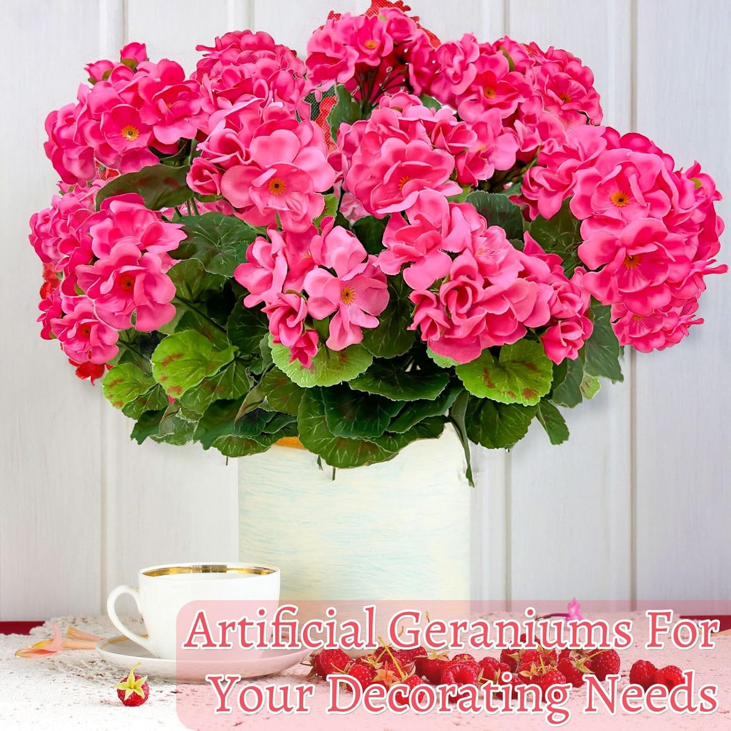 Artificial Geraniums Flowers for Outdoors Summer Decoration, 4 Bundles Fake