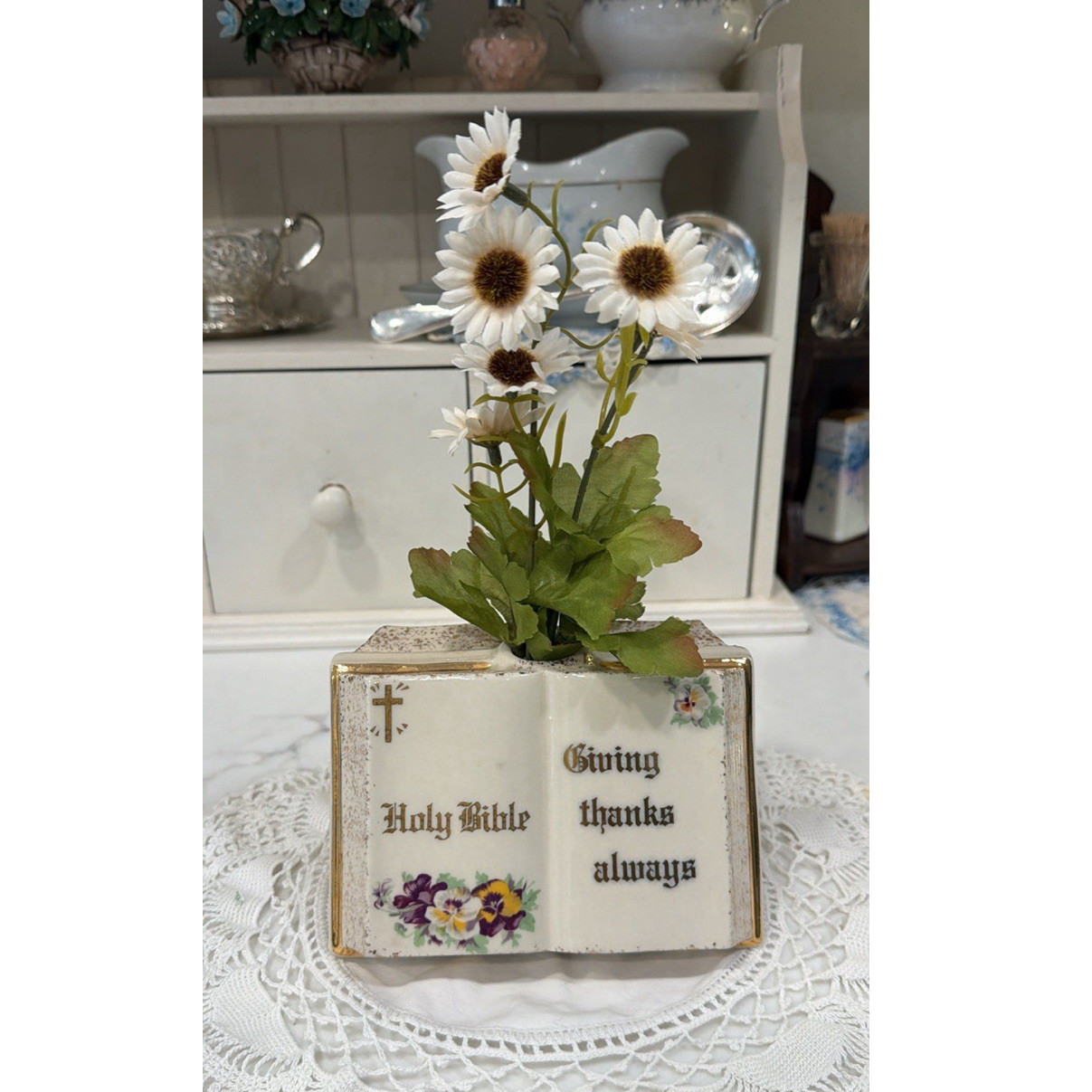 Lefton Holy Bible Ceramic Bud Vase 6.5in 7194