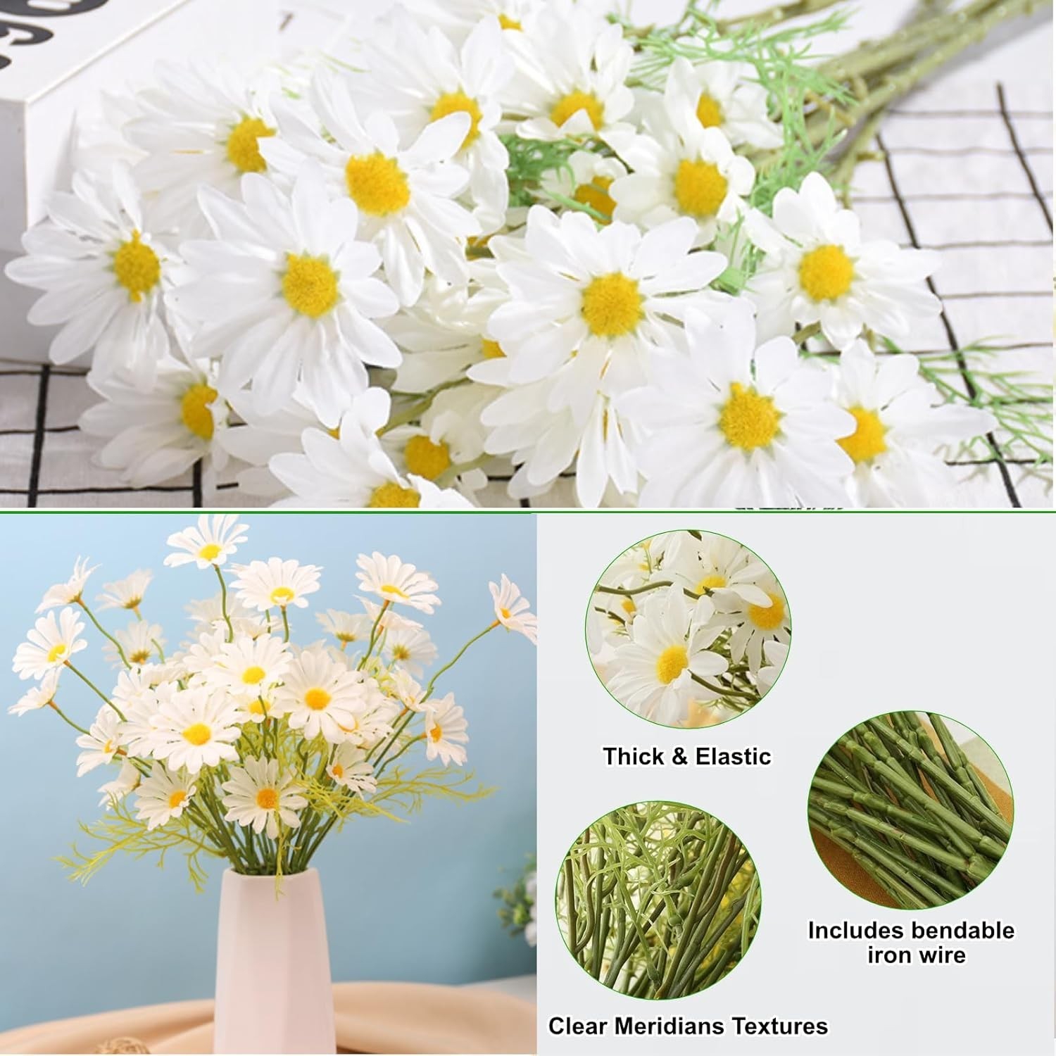 Artificial Flowers Daisies 8 Bundles White Outdoor Fake Wildflowers for Home …