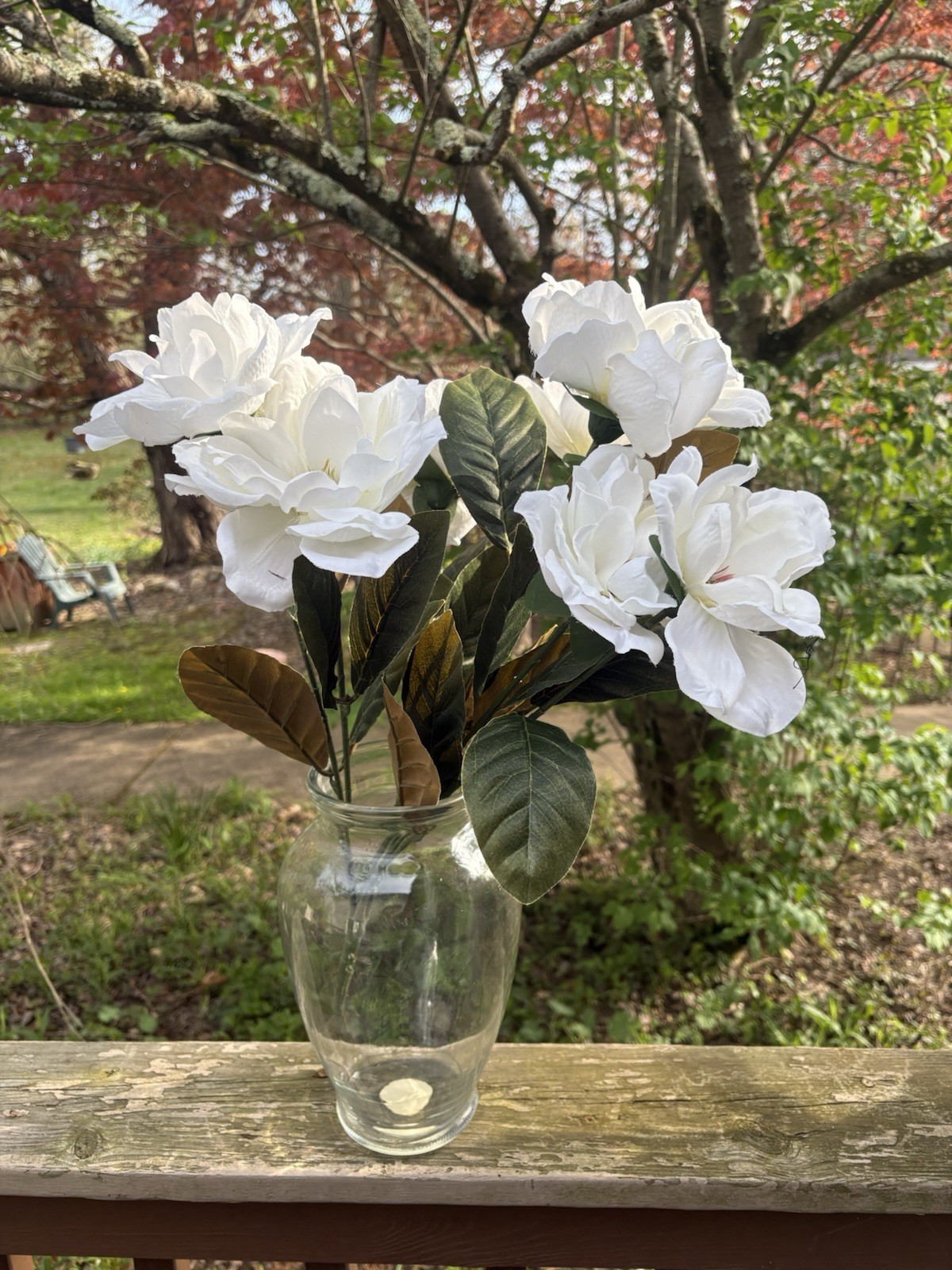 Set of 7 Artificial Magnolia Flowers 22” stem faux Real Touch Velvet Smooth