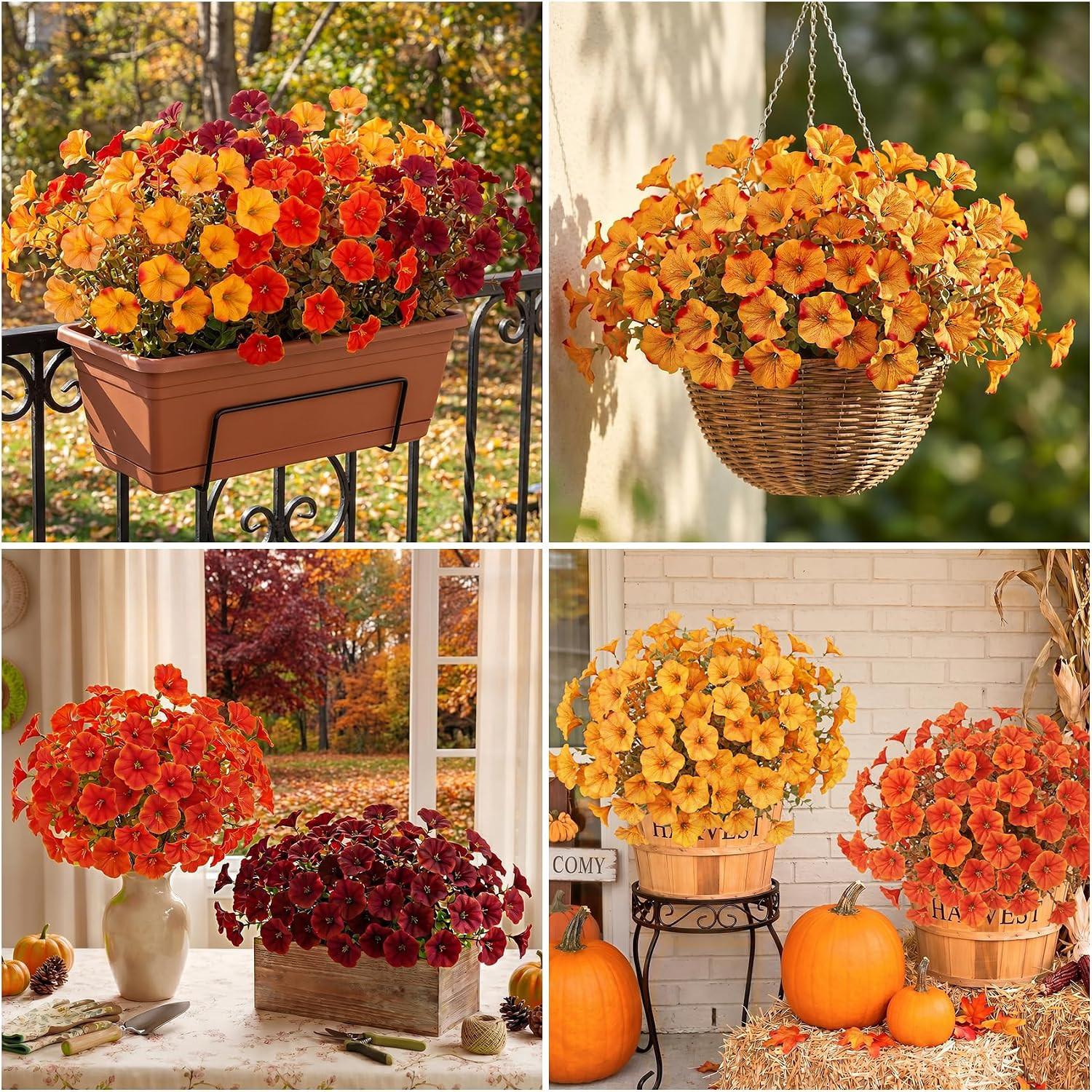 24 Pcs Artificial Fall Flowers for Outdoors Decor, Mixed Orange | Realistic Morn