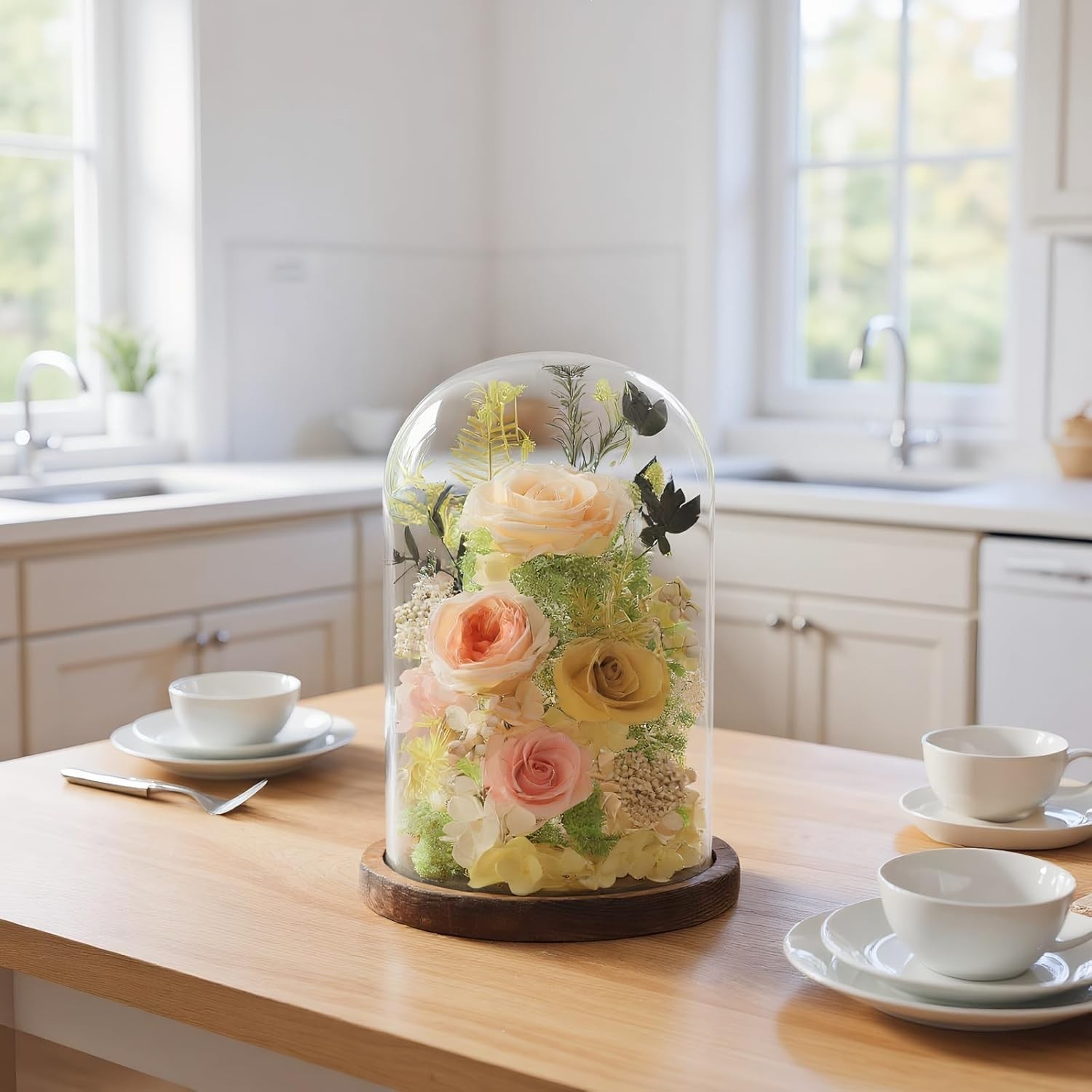 Flowers for Delivery Preserved Flowers Rose in Glass Dome,Champagne Rose Forever