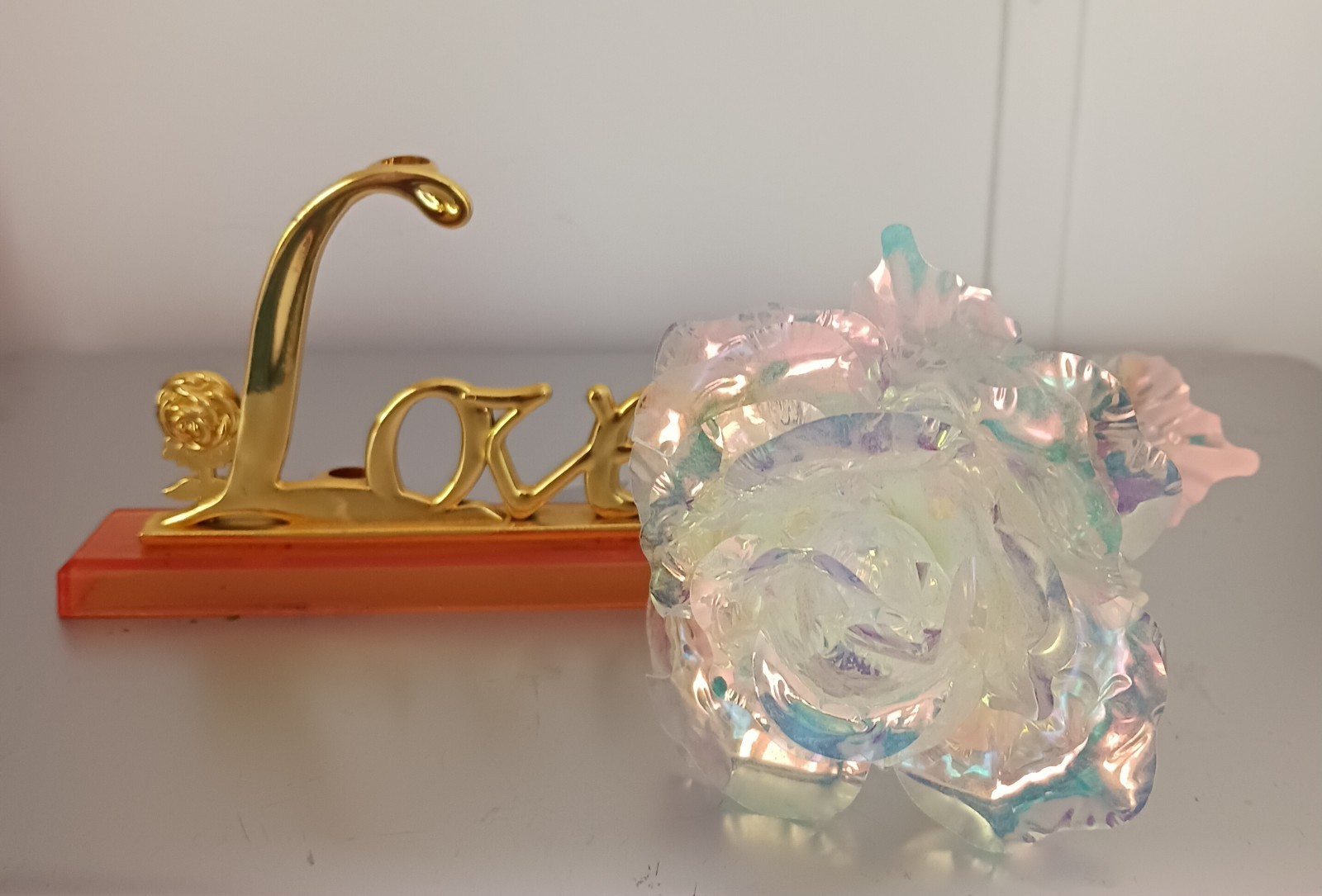 Iridescent Rose 24k Stem Cover With Love Stand Gift Anniversary Birthday Mom