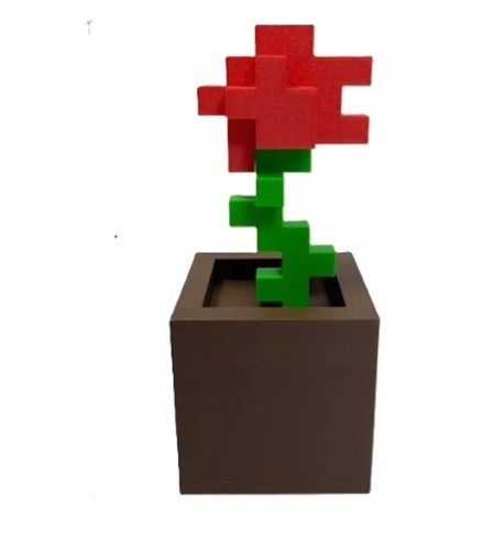 Pixel Rose Flower Decor 3D Printed Block Style Desk Ornament Home Office