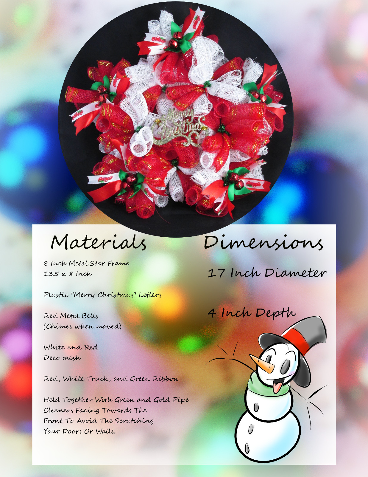 Red, White, and Green Woodland Cruffle Christmas Star Deco Mesh Wreath
