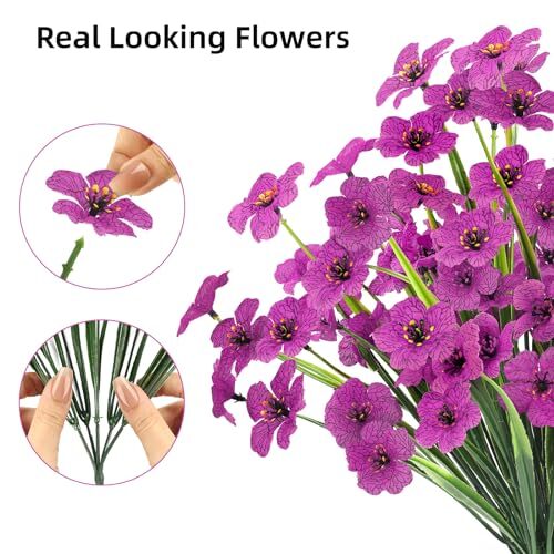6 Bundles Artificial Flowers for Outdoors, UV Resistant Fake 6PCS Purple