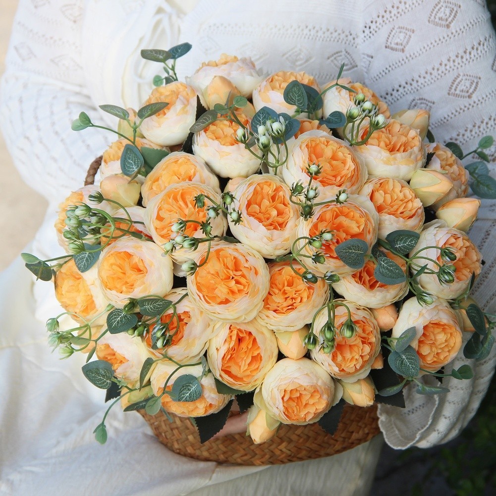 5 Head Peony Rose Bouquet Artificial Flowers for Weddings and Home Decor