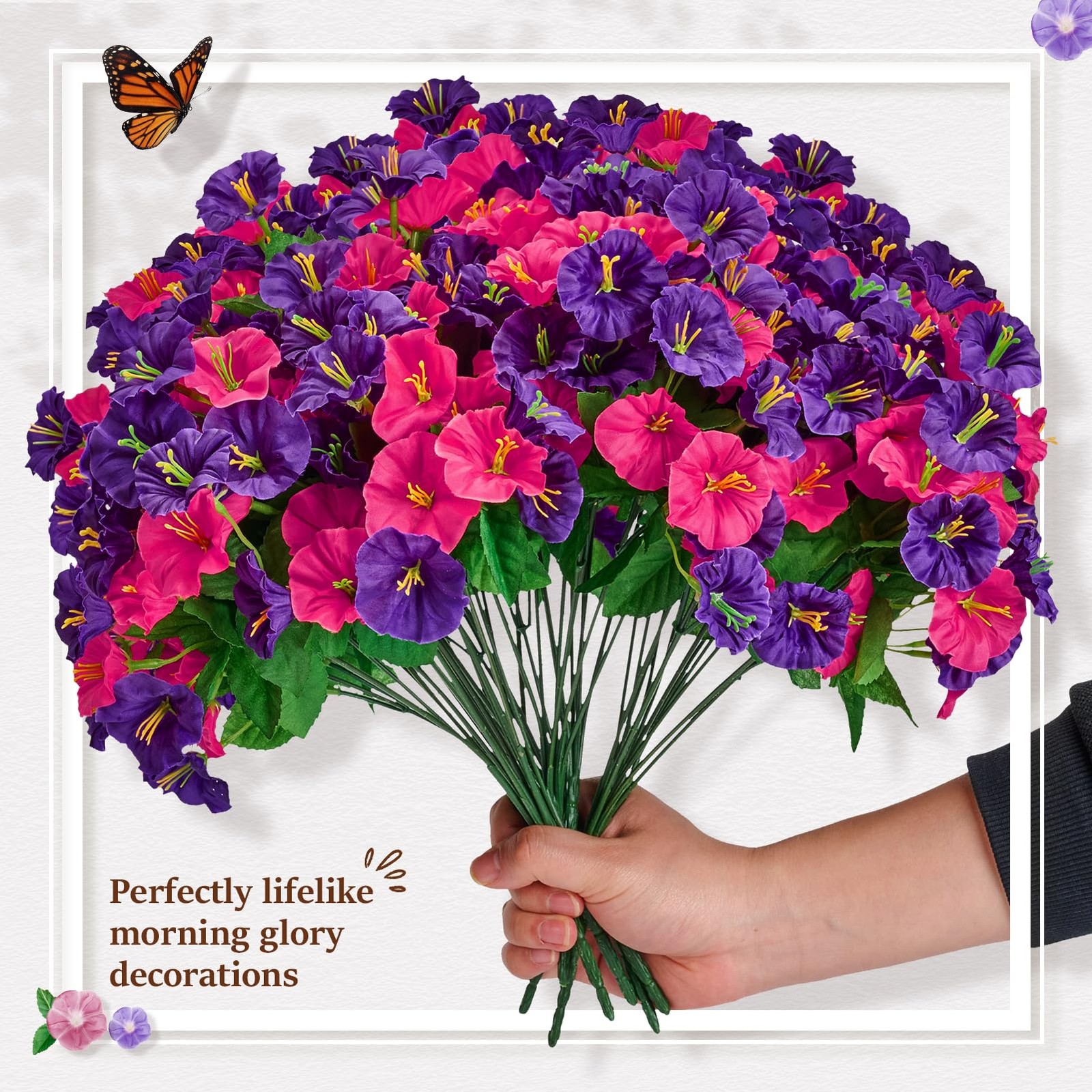 TTQ Set of 2 Artificial Hanging Flower Baskets for Outdoor Decor, 16 Bundles Fau