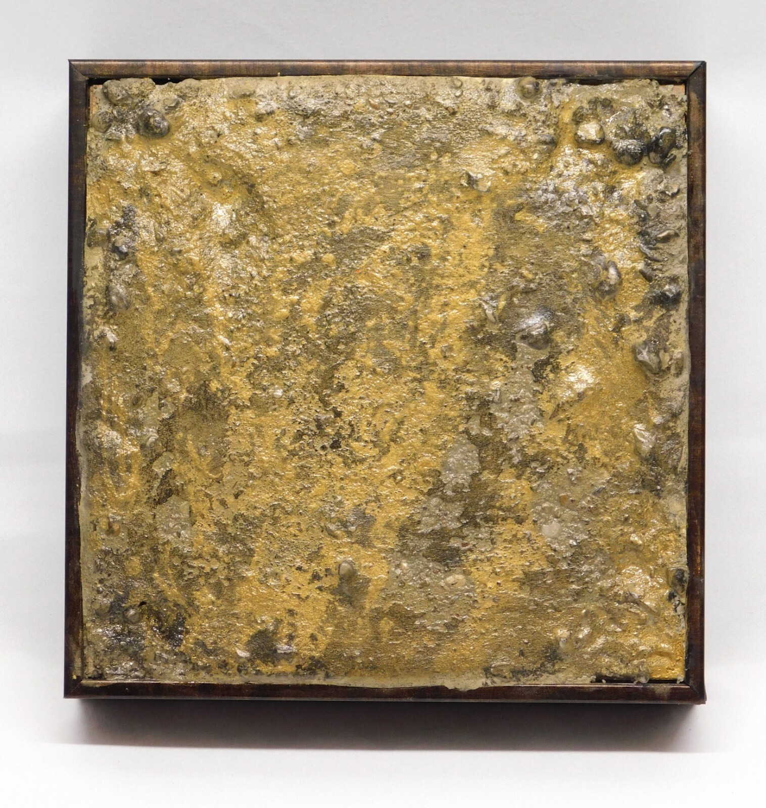FREE SHIPPING Concrete, acrylic paint, on up-cycled panel. gold, grey and black.