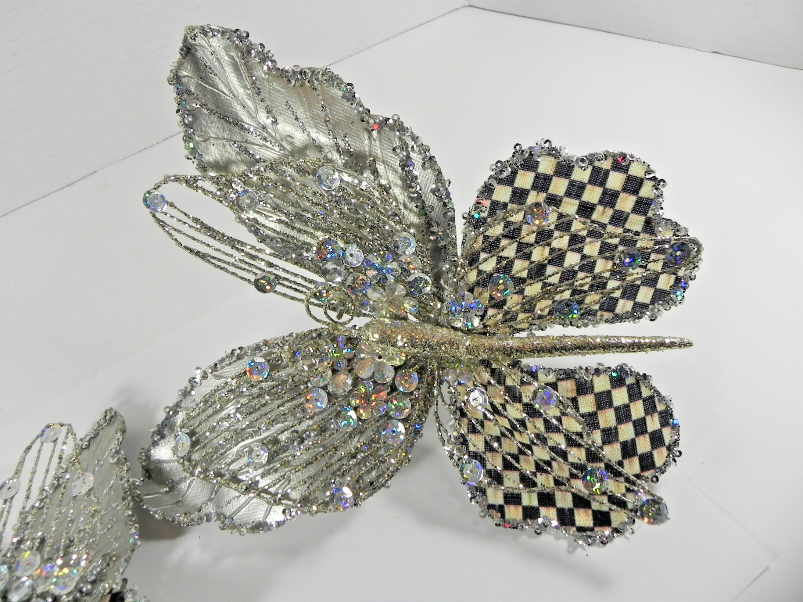 Mackenzie Childs 5″ / 8″ Silver Butterfly Clip On Set of 2