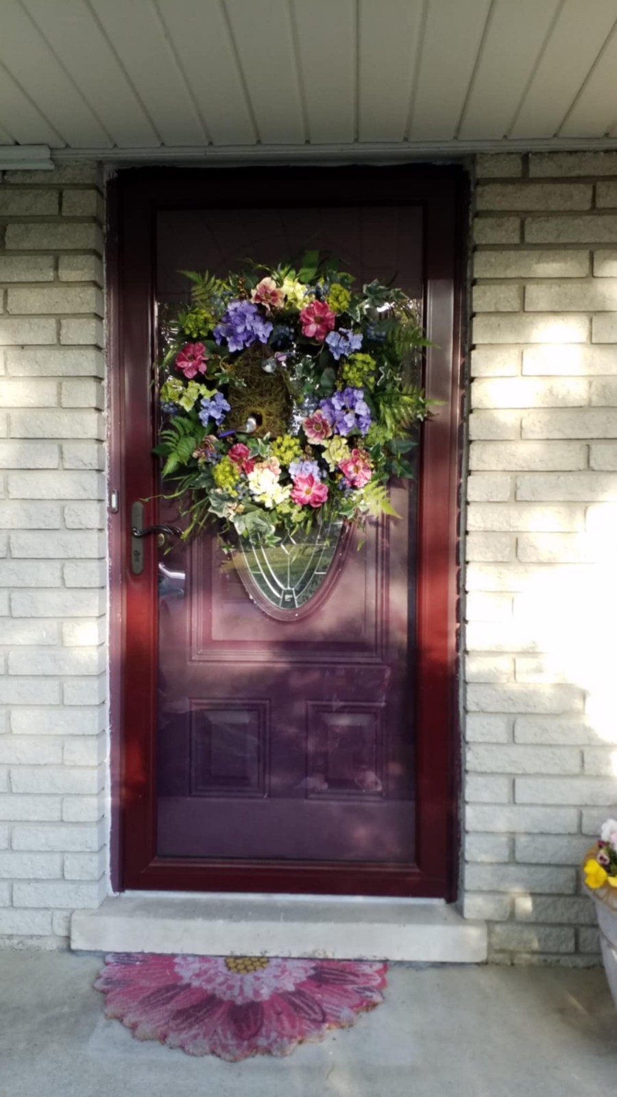 Flower Wreath Bird Decor Arrangement Spring Summer Wall Hanging