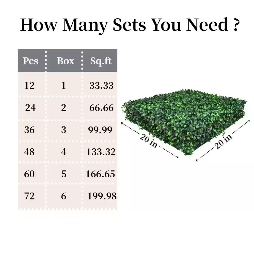 12- Pieces Artificial Grass Wall Panels 20 In. X 20 In. Boxwood Panels Topiary B