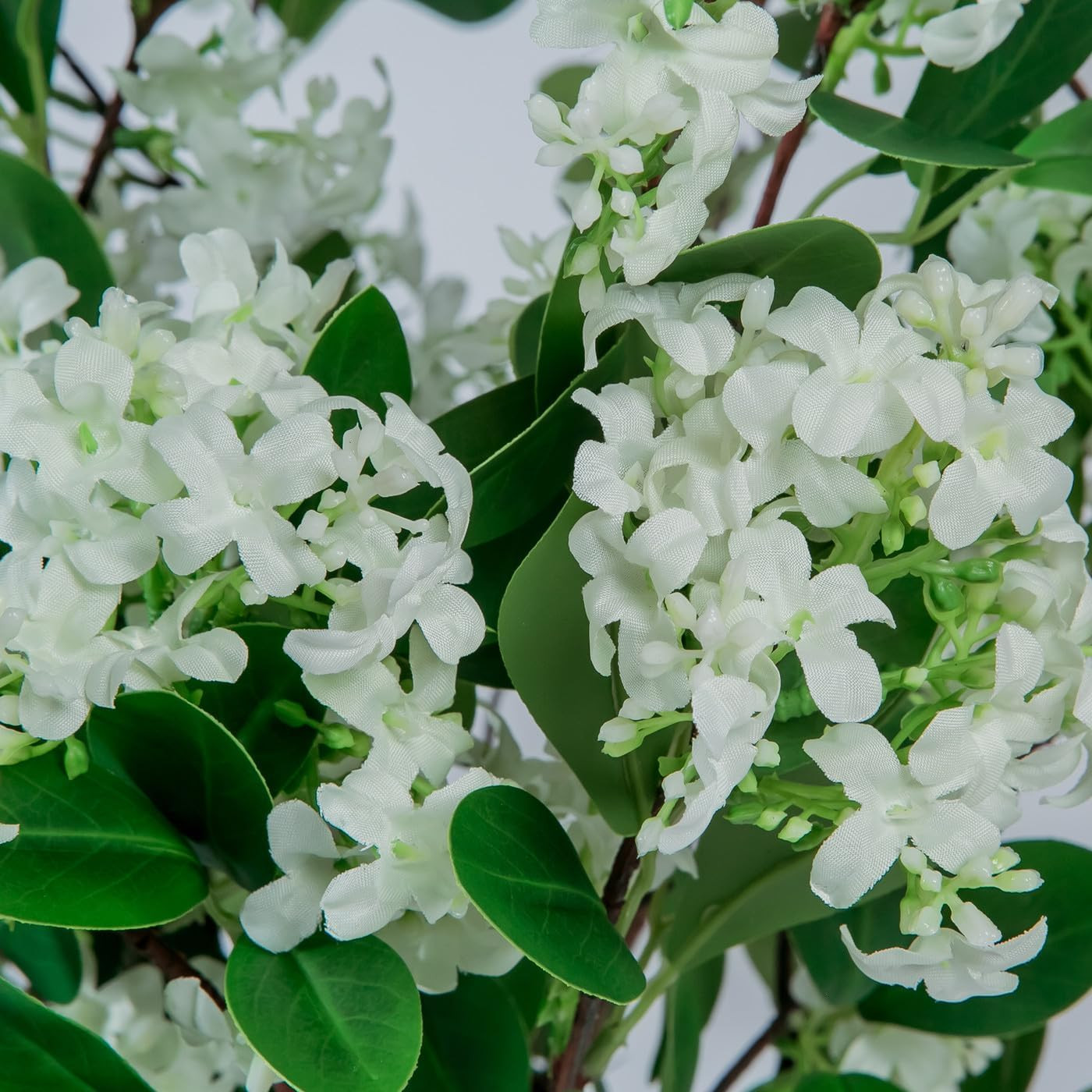 8Pcs Faux Greenery Stems with White Flowers for Home, Wedding, Office Décor