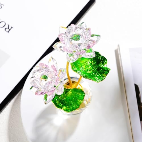 Crystal Lotus Flower with Vase, Handmade Gifts for Women on Birthday, Pink
