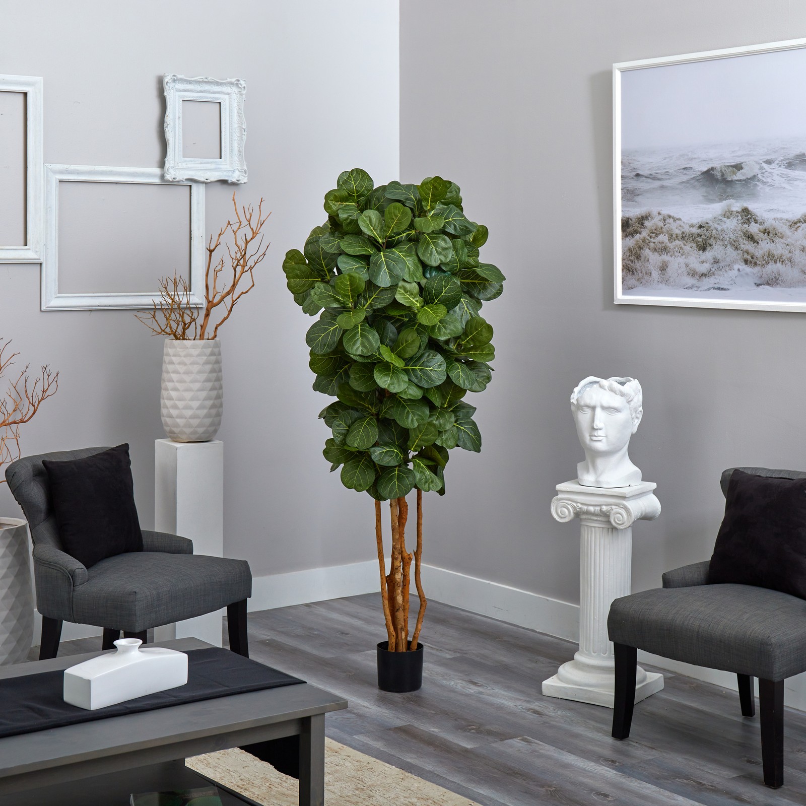 Nearly Natural 72″ Fiddle Leaf Fig Tree with Several Trunks in Green/Black