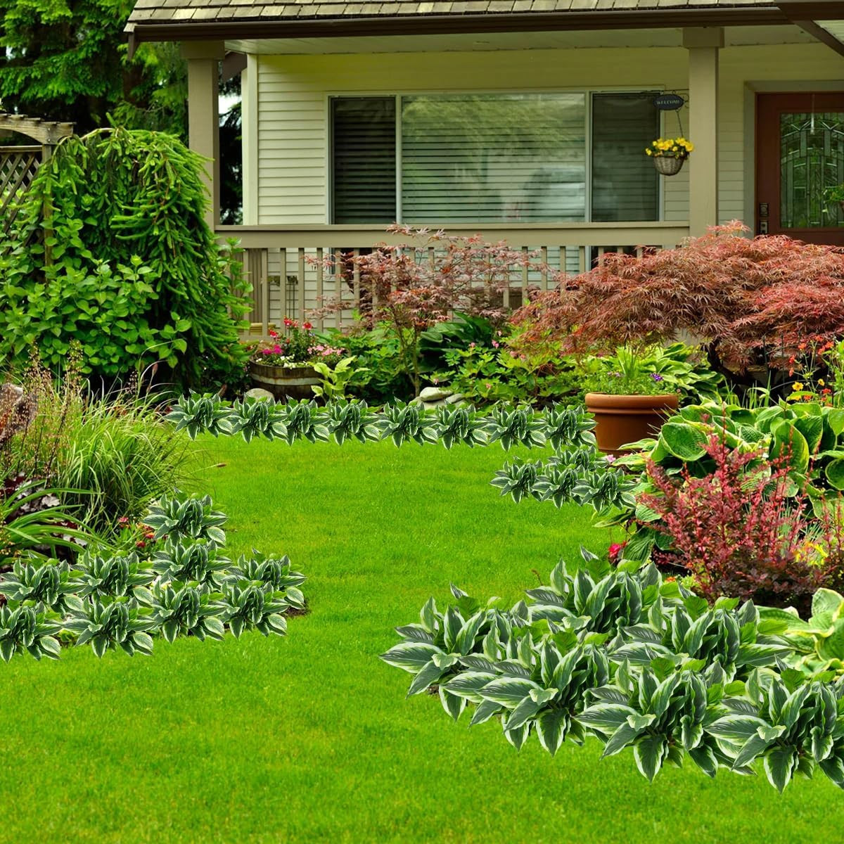12PCS Artificial Tropical Green Plants – 15.75″ Fake Hostas Outdoor Artificial P