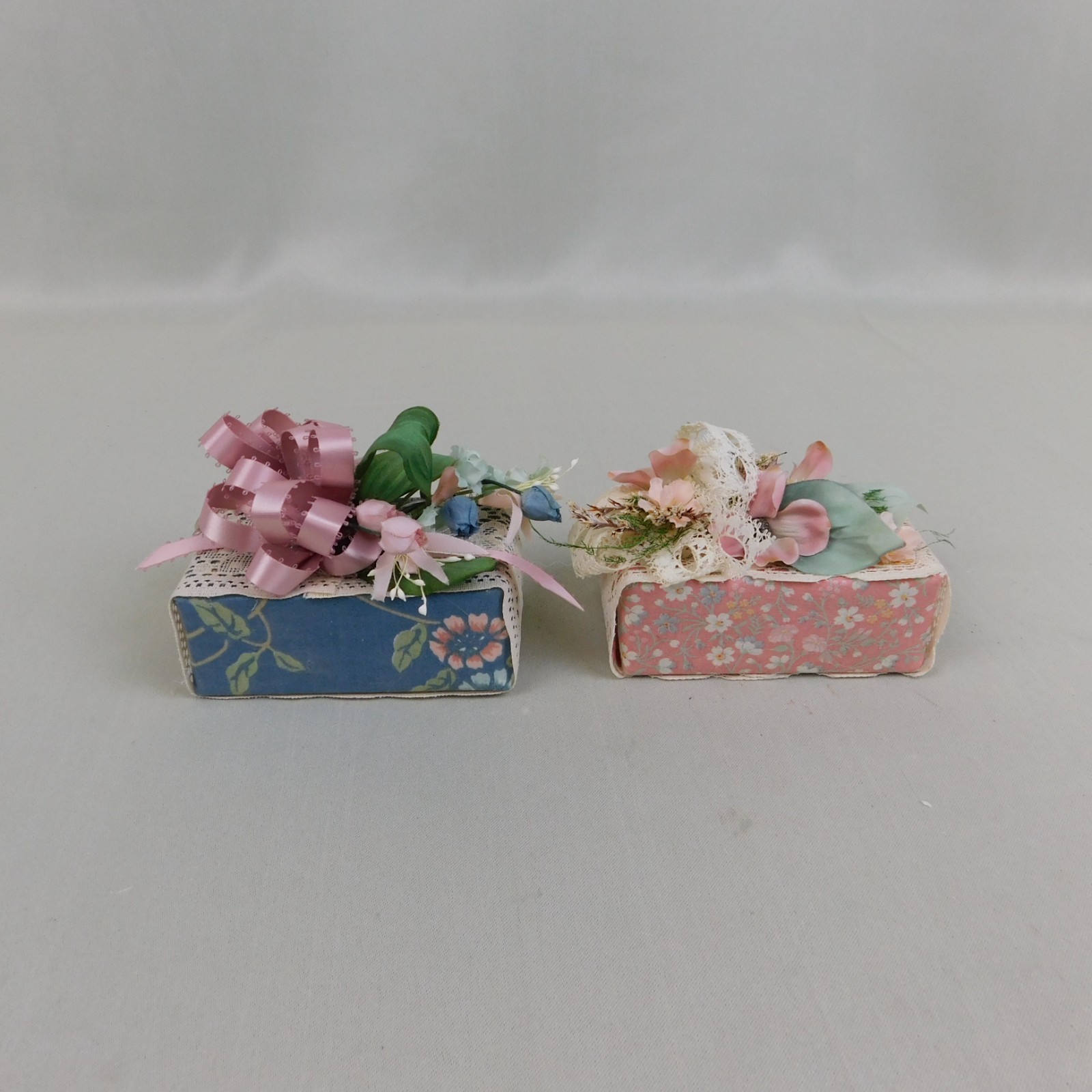 Vintage 80s 90s Floral Lace Handmade Decorated Match Box Style Decor #A387