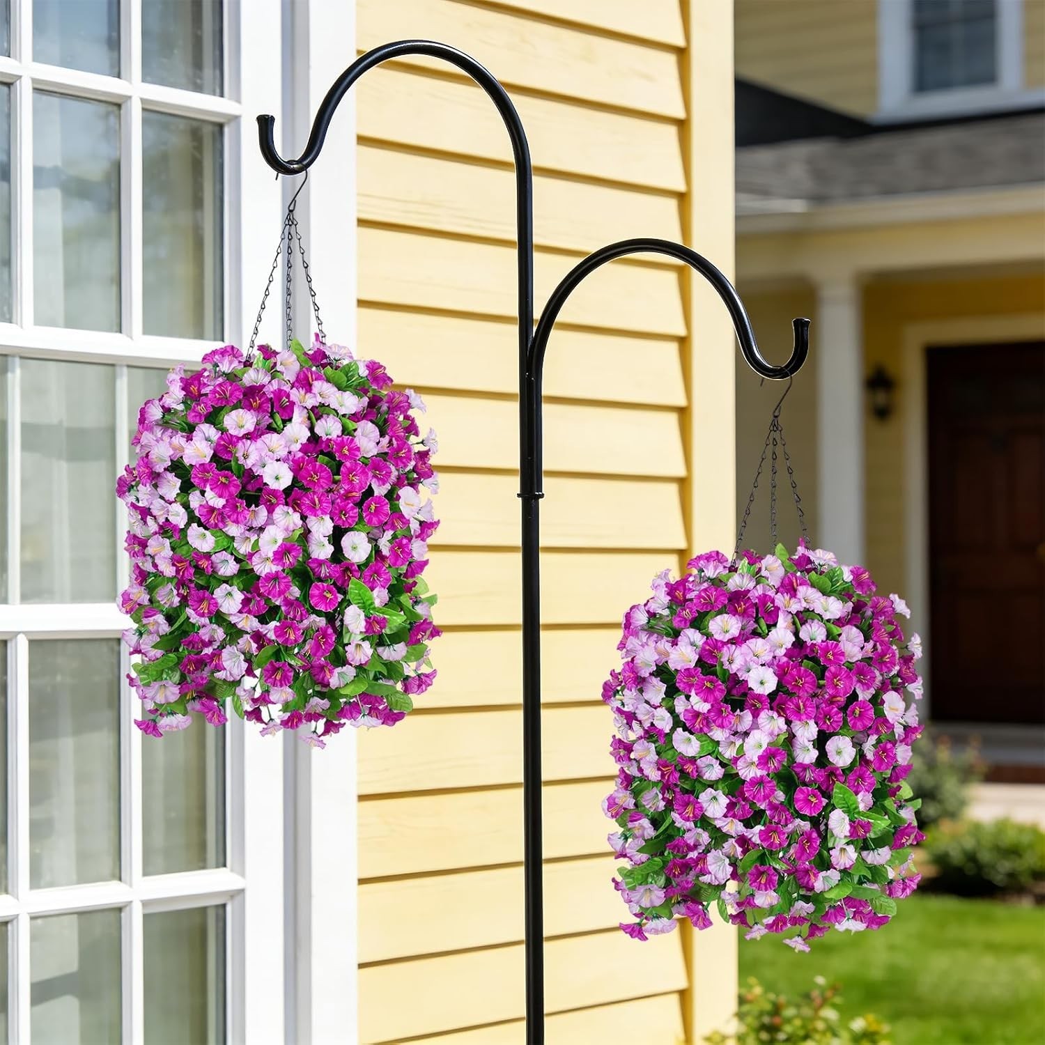 Artificial Flowers with Hanging Basket, Outdoor Faux Plants Silk Morning Glor…