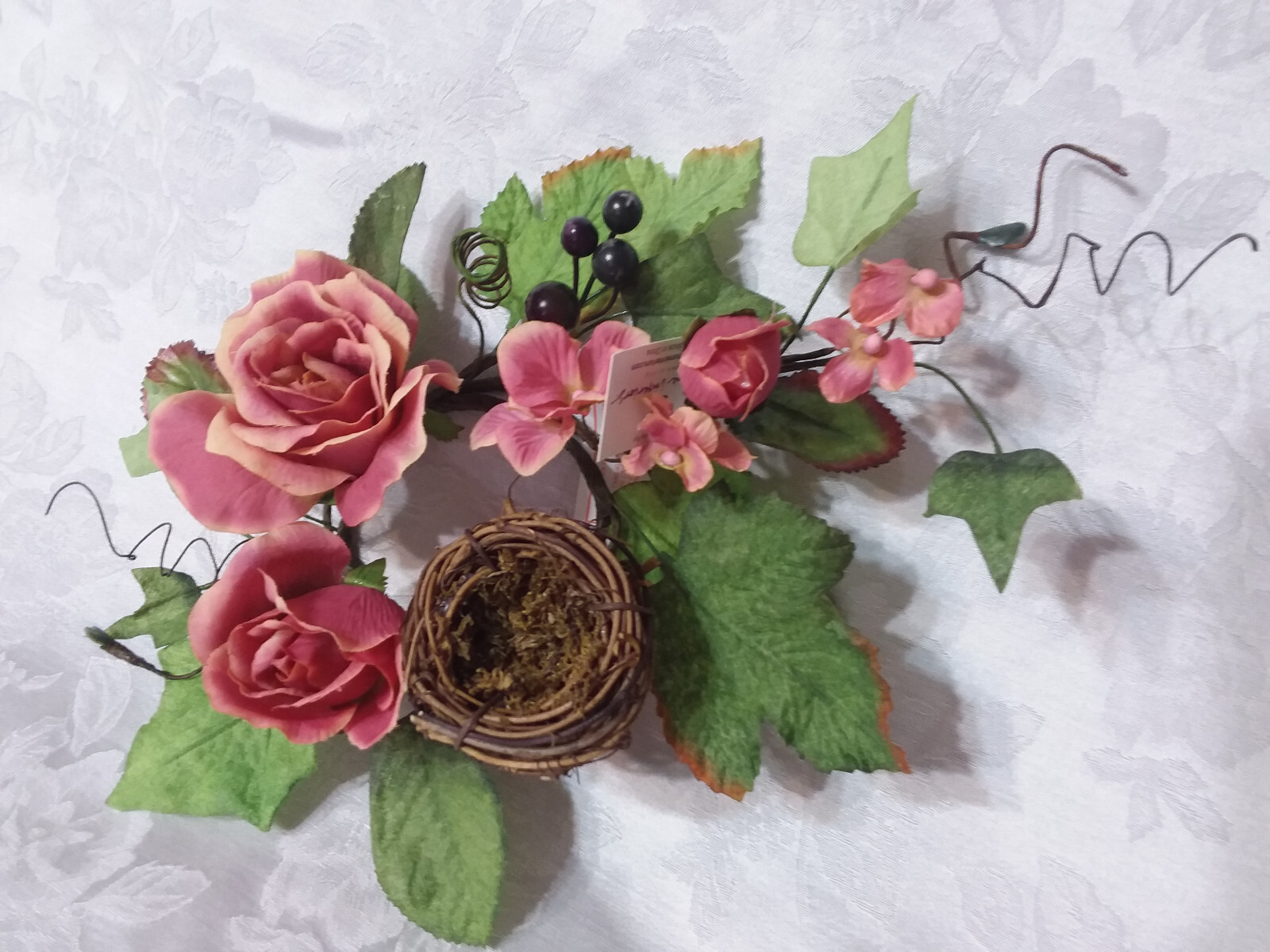 Home Interiors Country Pink Rose Candle Ring with Birdsnest/ NWT/Free shipping
