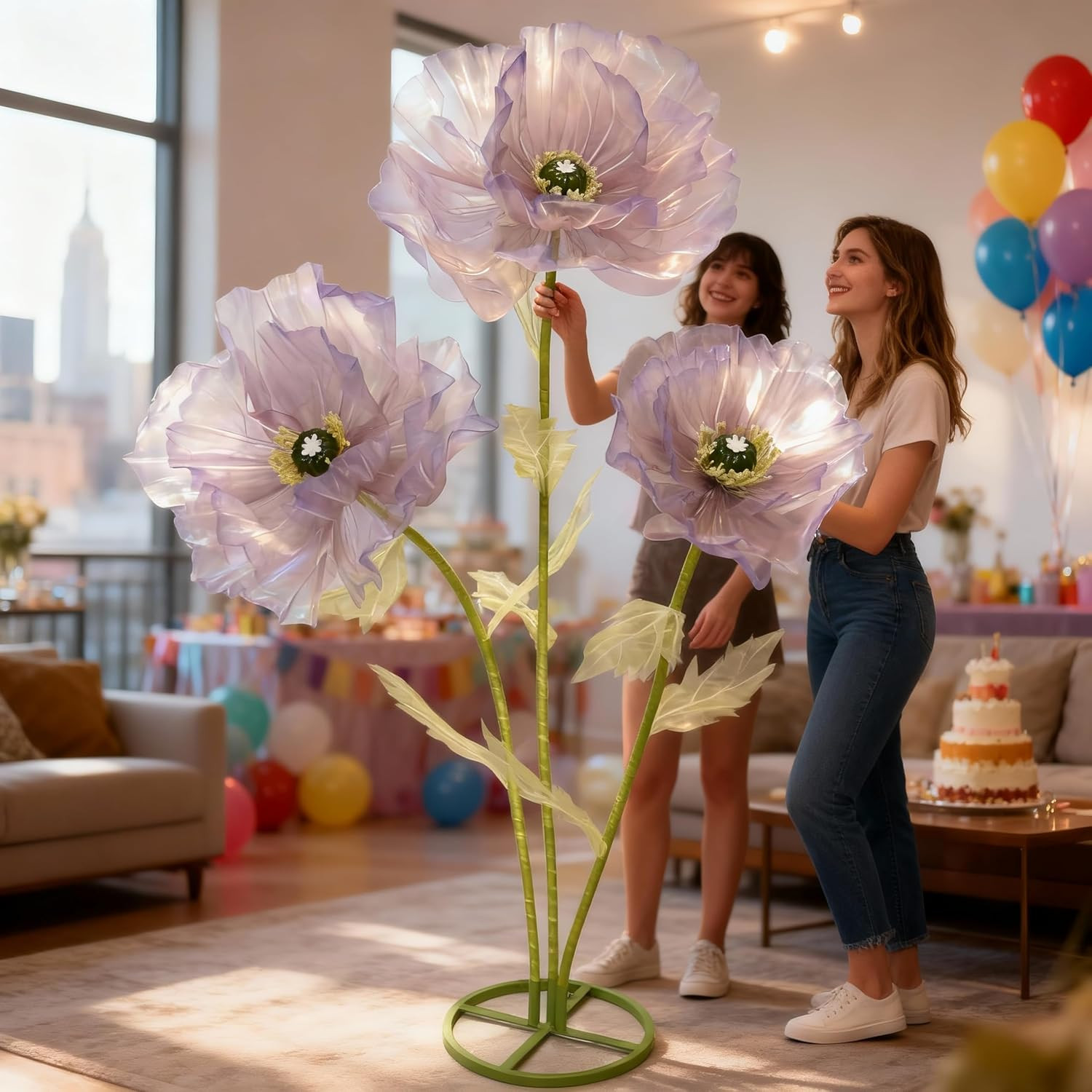 Elegant Silk Faux Flowers – Tall Purple-Blue Stems for Home & Event Decor