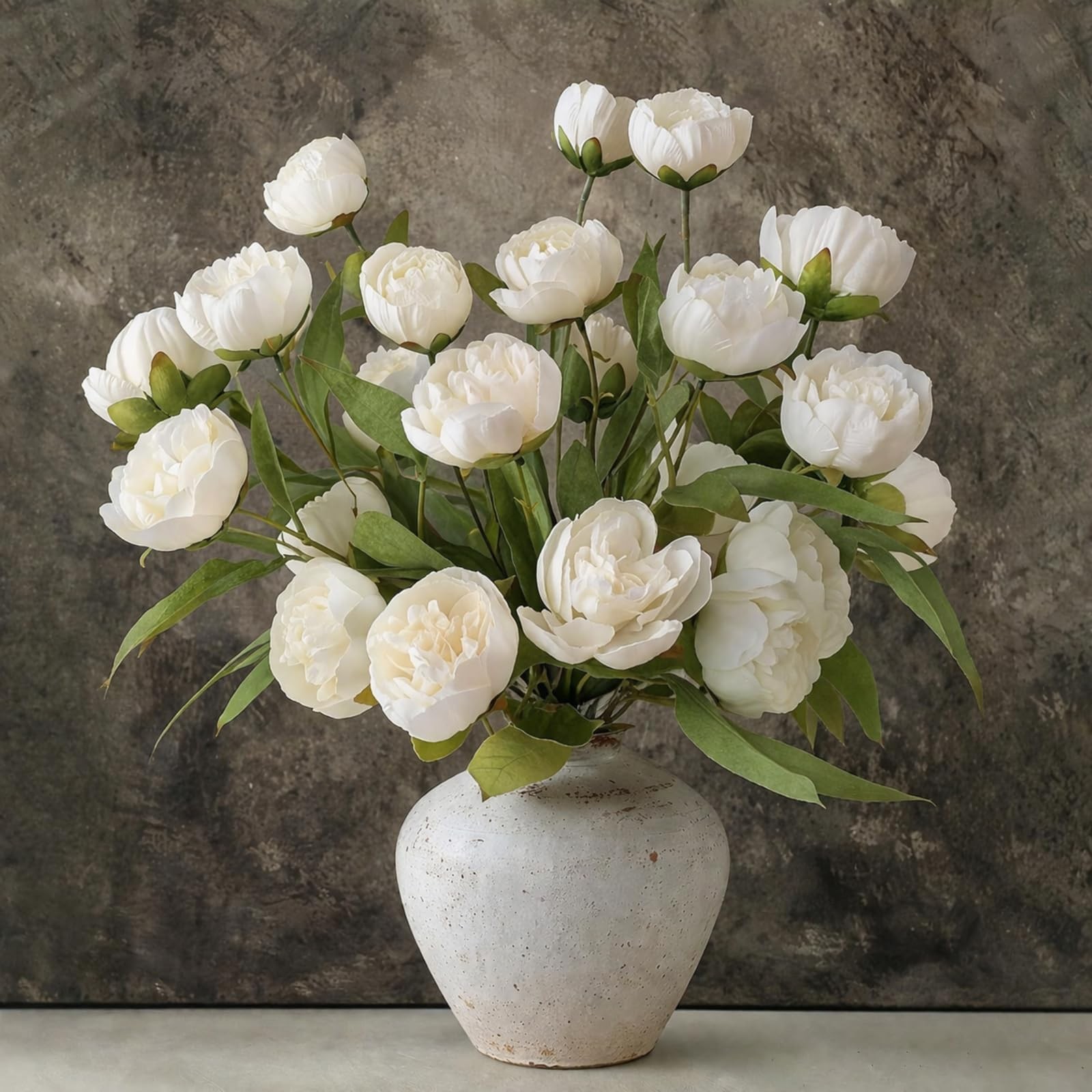 6 Pcs Ivory Faux Silk Peony Artificial Flowers, 27″ Long Stem Peonies Bulk, W…