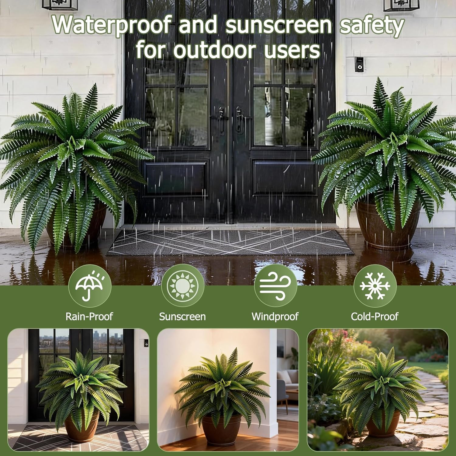 Artificial Boston Fern Bush- 2 Packs Large Artificial Ferns for Outdoors & Indoo