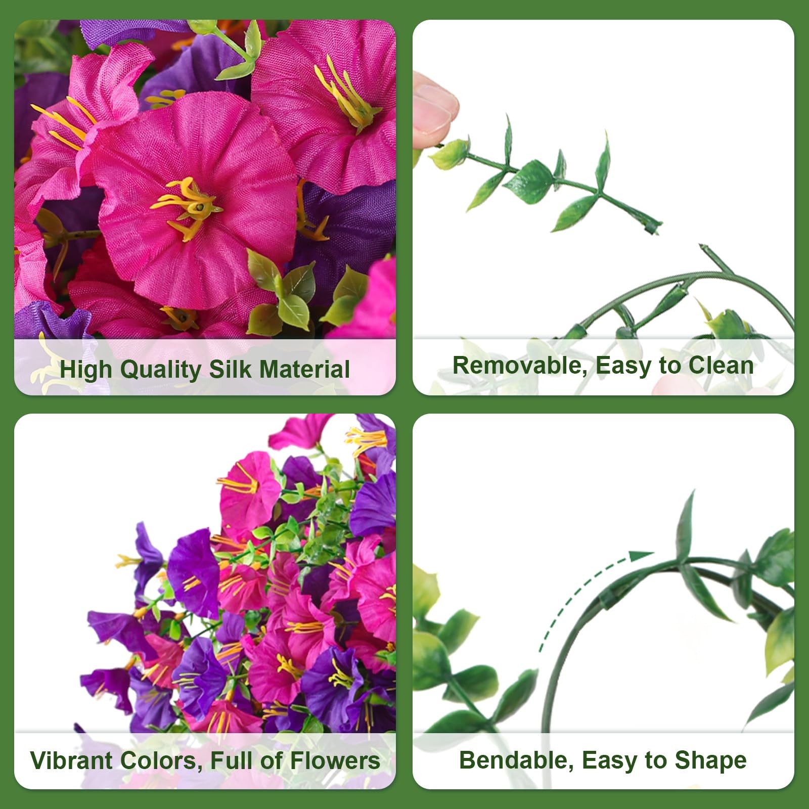 Artificial Hanging Flowers for Outdoors, 4 PCS 600 Blooms UV Resistant Mornin…