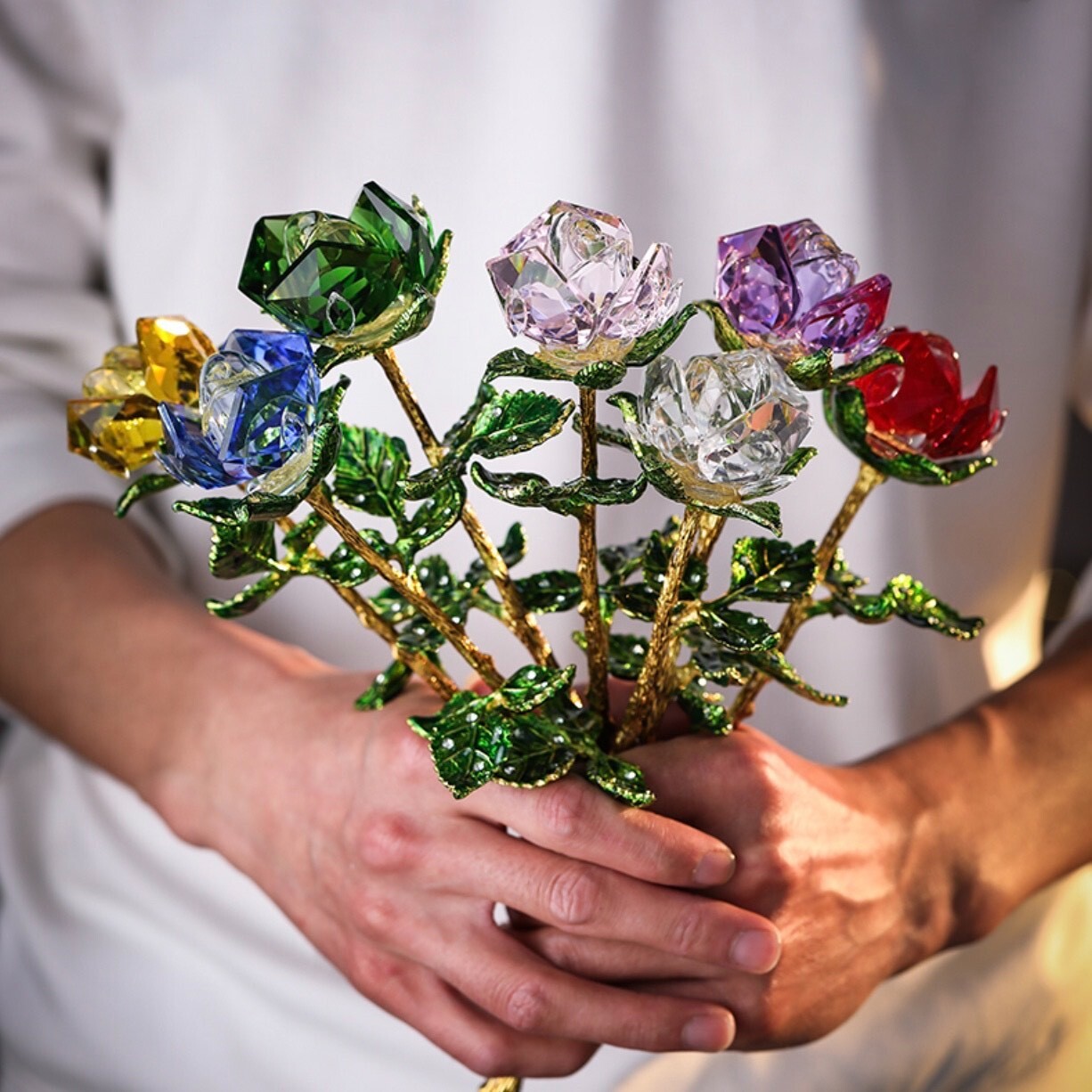 Artificial Roses Crystal Flower with gift box gift bag a card with/without vase