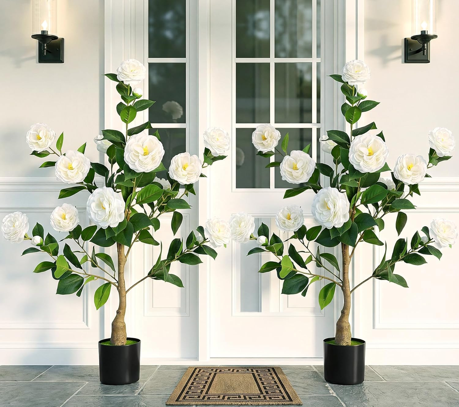 2 Pack 3FT UV Resistant Artificial Camellia Trees for Home & Patio Decor